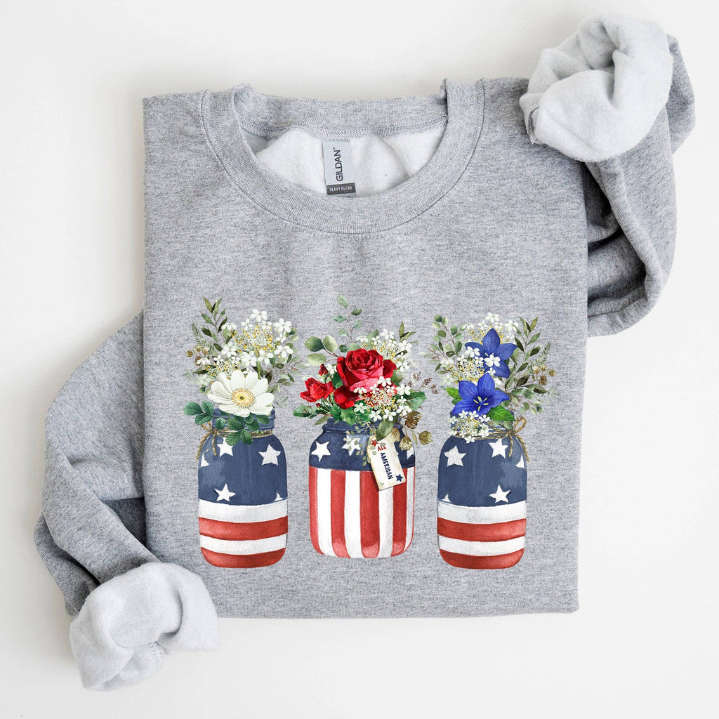 Flowers in Mason Jars, All American, Patriotic - Adult & Kids T-Shirts, Sweatshirts & Hoodies apparel design preview 1