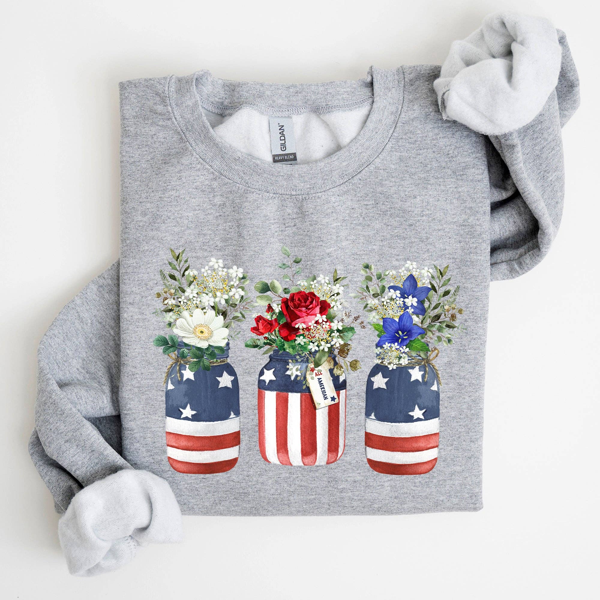 Flowers in Mason Jars, All American, Patriotic - Adult & Kids T-Shirts, Sweatshirts & Hoodies apparel design preview 1