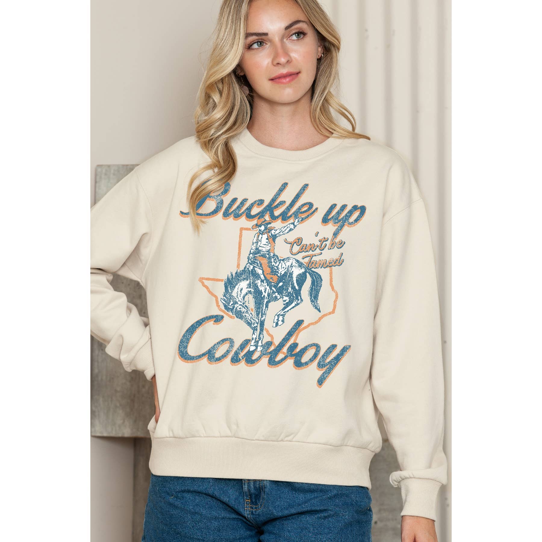 Buckle Up Cowboy Crewneck Sweater - Adult & Kids T-Shirts, Sweatshirts & Hoodies apparel design preview 1