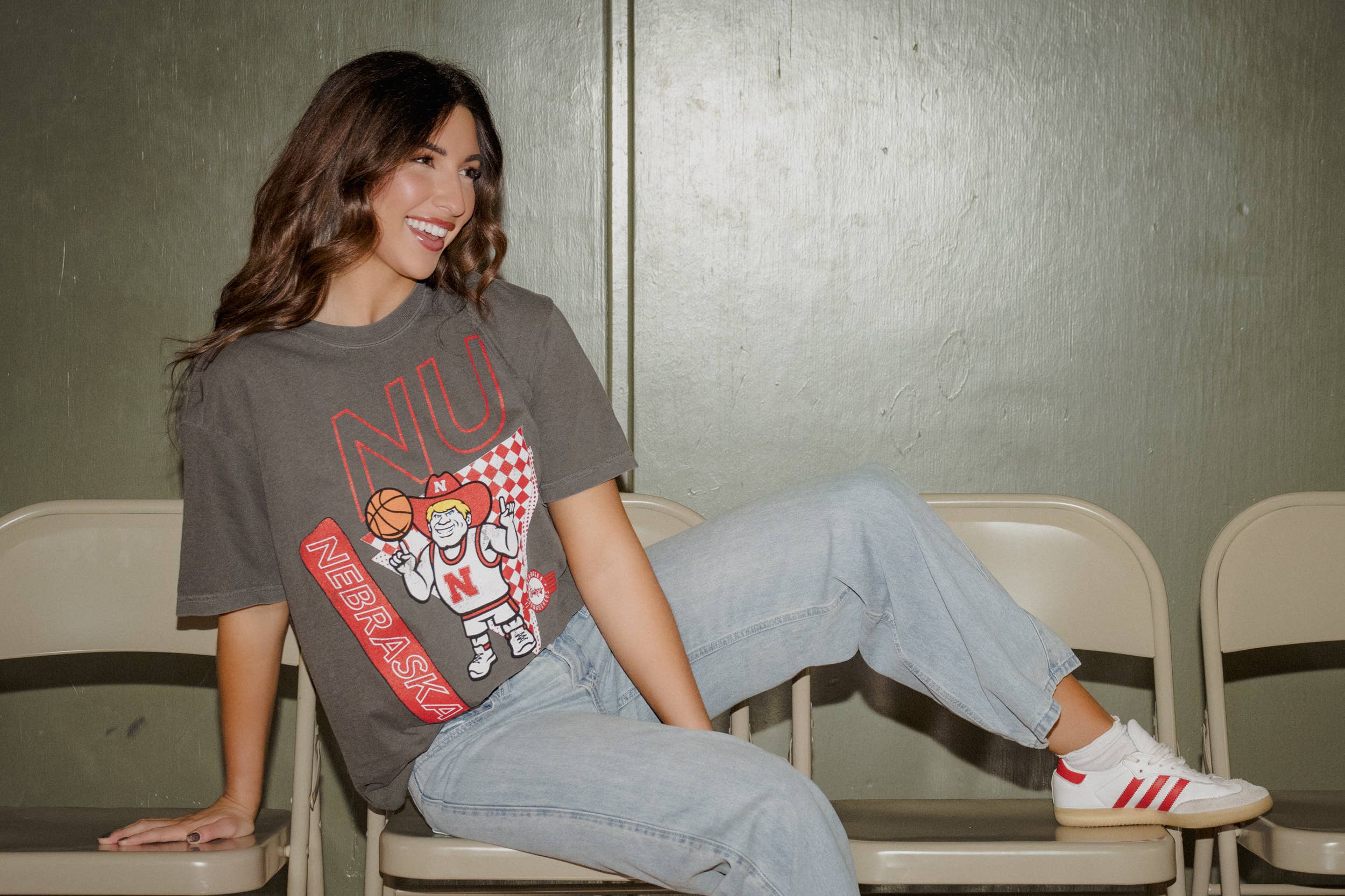 Nebraska Huskers Courtside Basketball Pepper Cc - Adult & Kids T-Shirts, Sweatshirts & Hoodies apparel design preview 1