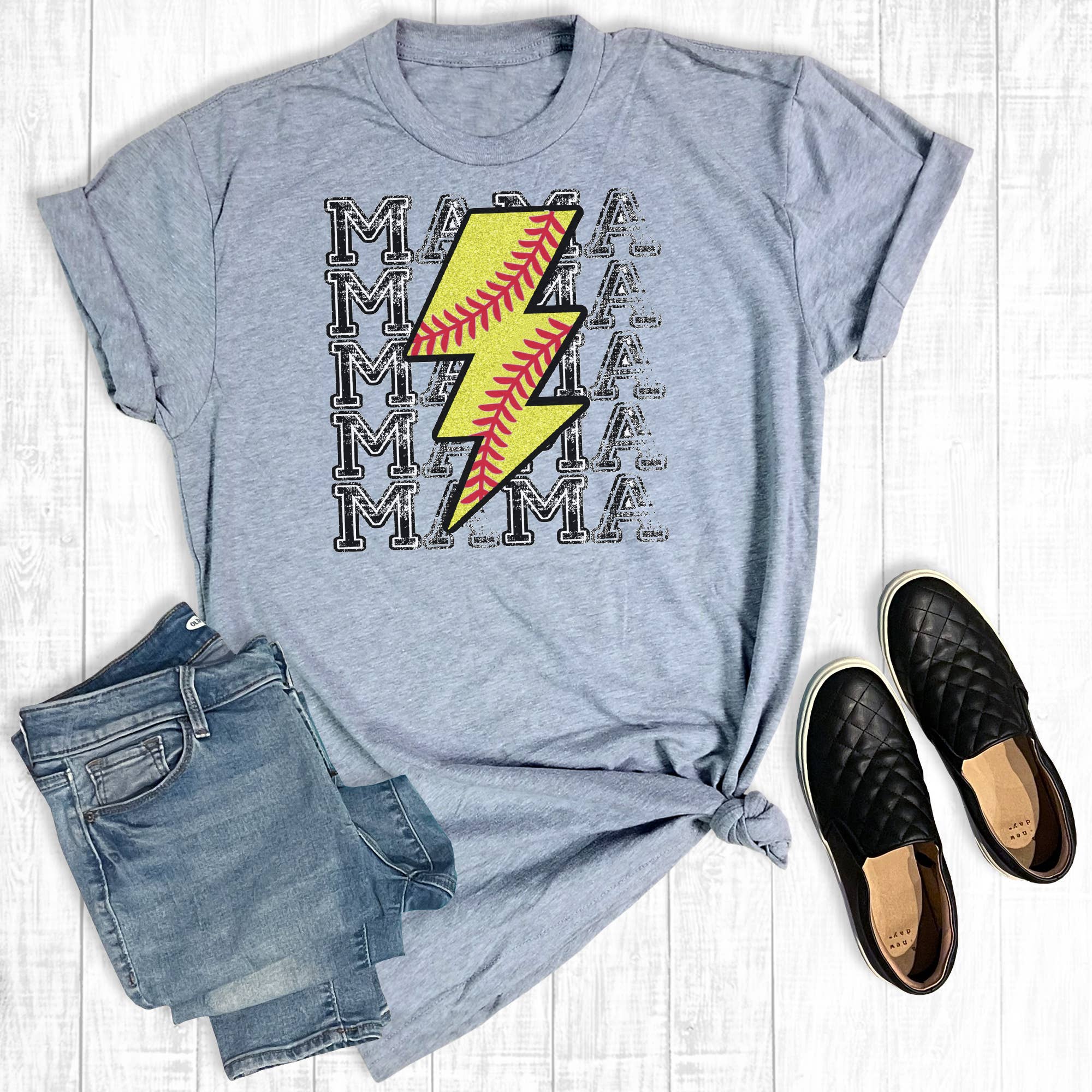 Softball Mama Lightening Bolt - Adult & Kids T-Shirts, Sweatshirts & Hoodies apparel design preview 1