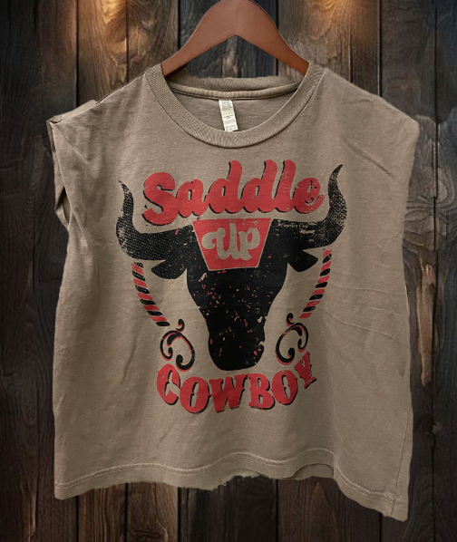 Saddle Up Cowboy Boxy Midriff Muscle Top - Adult & Kids T-Shirts, Sweatshirts & Hoodies apparel design preview 1