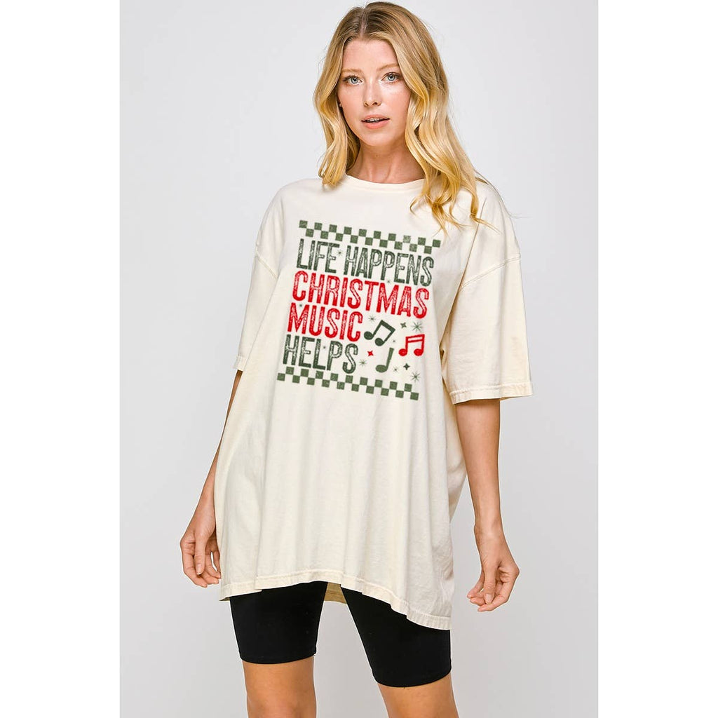 Life Happens Christmas Musig Helps Vintage Graphic - Adult & Kids T-Shirts, Sweatshirts & Hoodies apparel design preview 1