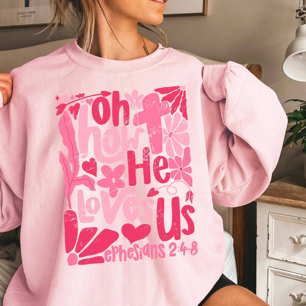 Oh How He Loves Us Christian Boho Floral Graphic - Adult & Kids T-Shirts, Sweatshirts & Hoodies apparel design preview 1