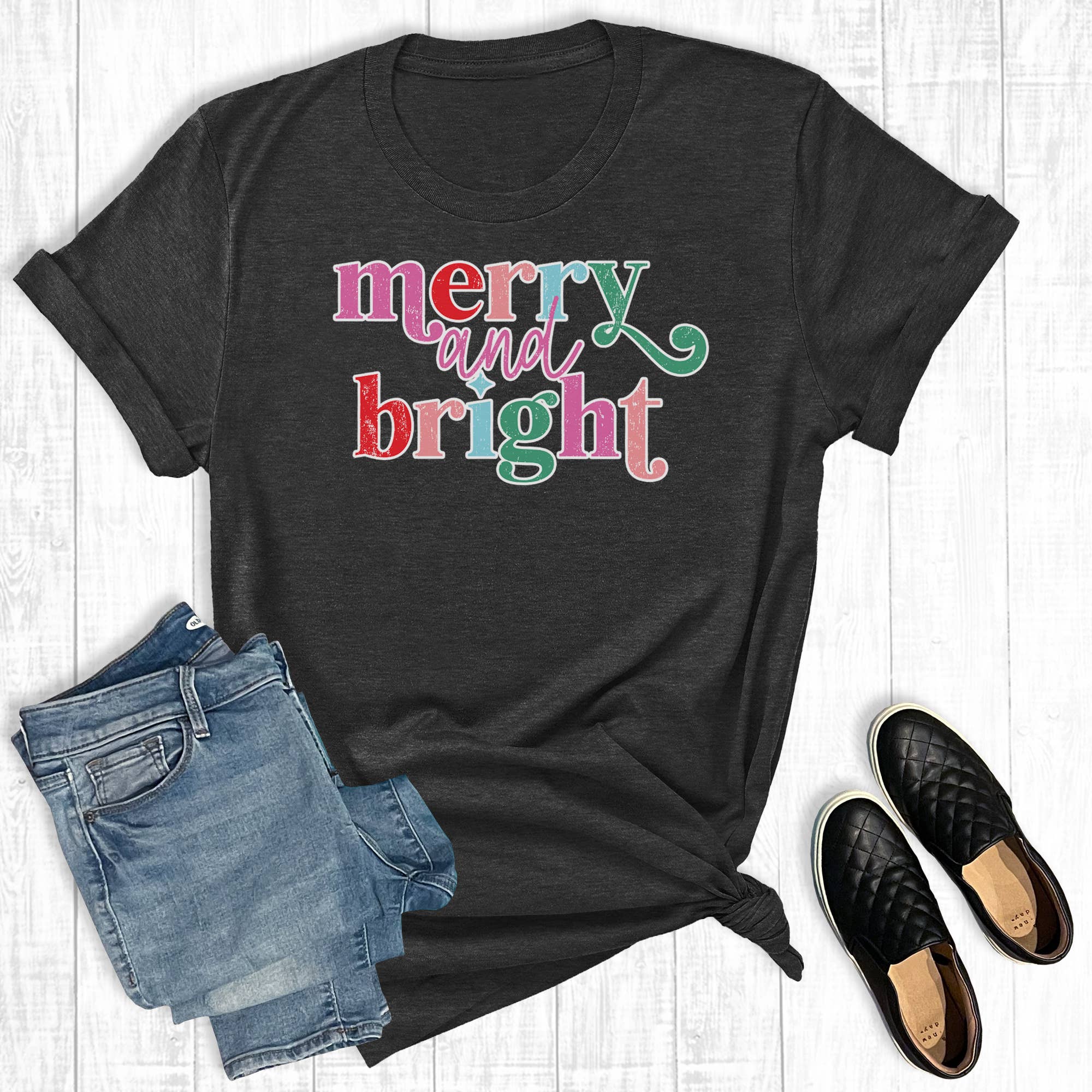 Retro Christmas Merry and Bright Graphic - Adult & Kids T-Shirts, Sweatshirts & Hoodies apparel design preview 1