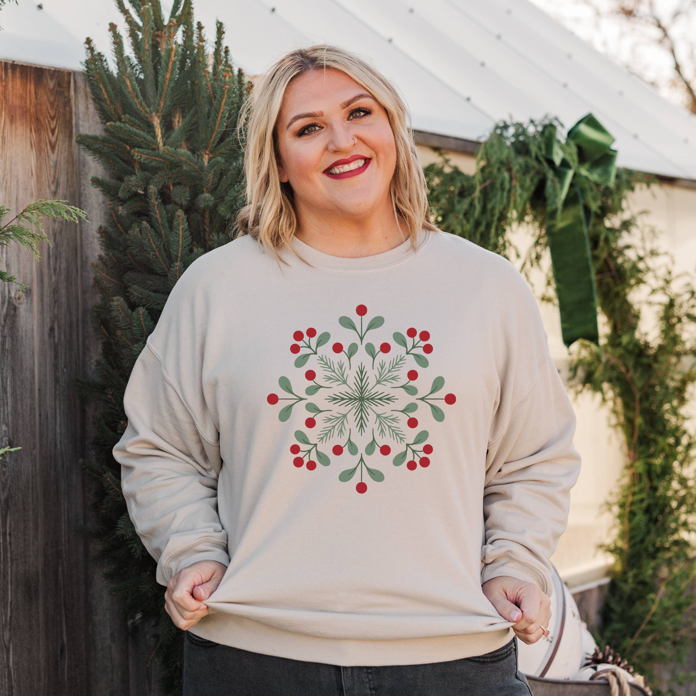 Holly Snowflake Crewneck Christmas - Adult & Kids T-Shirts, Sweatshirts & Hoodies apparel design preview 1