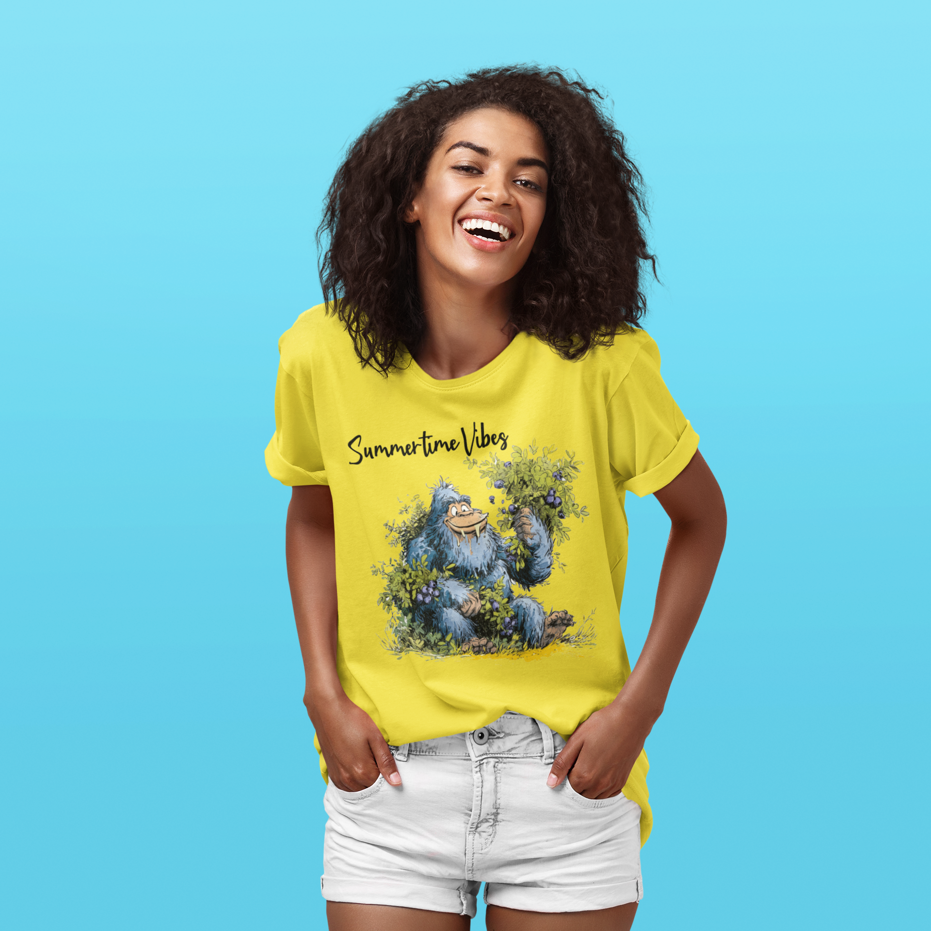 Summertime Vibes Bigfoot Blueberries - Adult & Kids T-Shirts, Sweatshirts & Hoodies apparel design preview 1