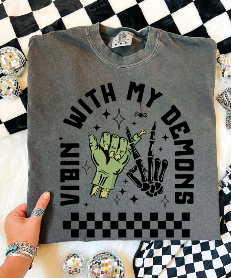 Vibin' with My Deamons Comfort Color Pepper - Adult & Kids T-Shirts, Sweatshirts & Hoodies apparel design preview 1