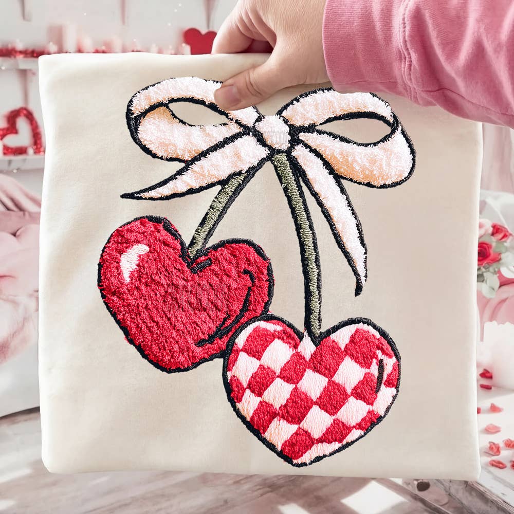 Faux Yarn Red Heart Cherries - Adult & Kids T-Shirts, Sweatshirts & Hoodies apparel design preview 1