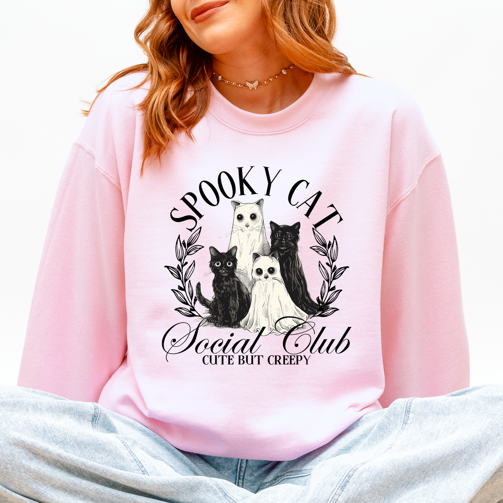 Spooky Cat Social Club, Cute, Halloween, Ghosts - Adult & Kids T-Shirts, Sweatshirts & Hoodies apparel design preview 1