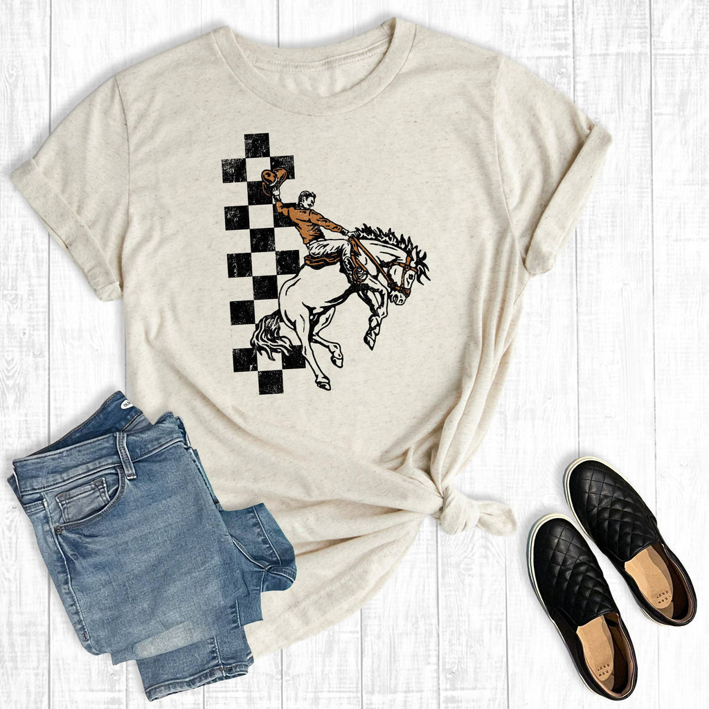Checkered Western Bucking Horse Graphic - Adult & Kids T-Shirts, Sweatshirts & Hoodies apparel design preview 1