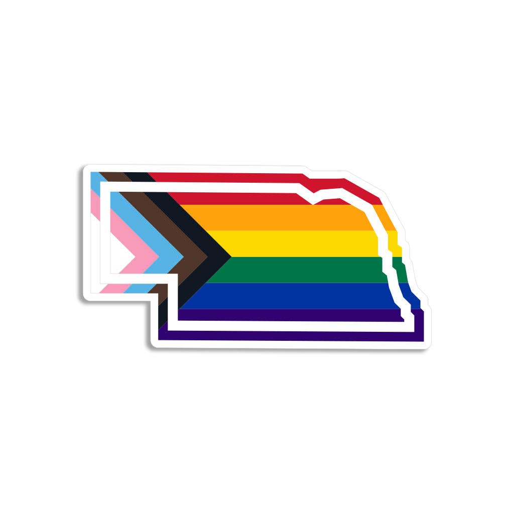 Nebraska Outline Progress Pride Flag Die-Cut Sticker - Adult & Kids T-Shirts, Sweatshirts & Hoodies apparel design preview 1