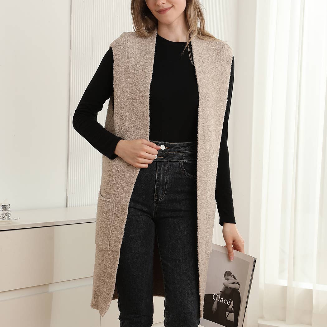 Solid Color Open Long Cozy Vest with Pockets - Adult & Kids T-Shirts, Sweatshirts & Hoodies apparel design preview 1
