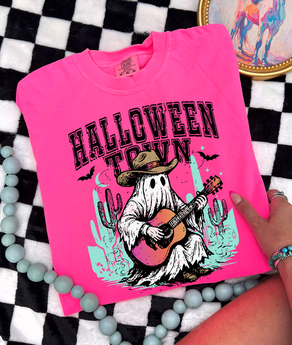 Ghost Guitar Western Comfort Color Hot Pink - Adult & Kids T-Shirts, Sweatshirts & Hoodies apparel design preview 1