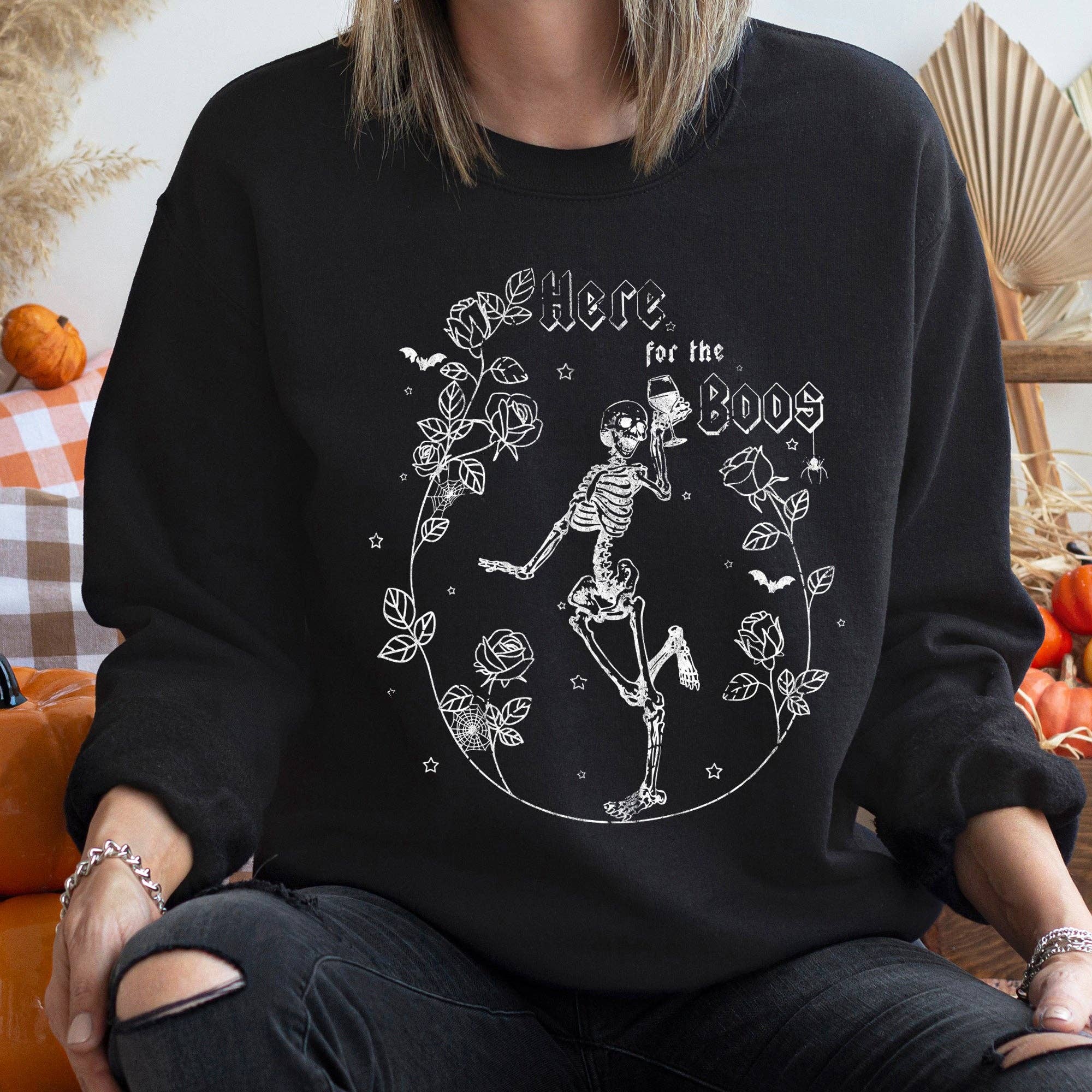 Here For the Boos Vintage Halloween - Adult & Kids T-Shirts, Sweatshirts & Hoodies apparel design preview 1