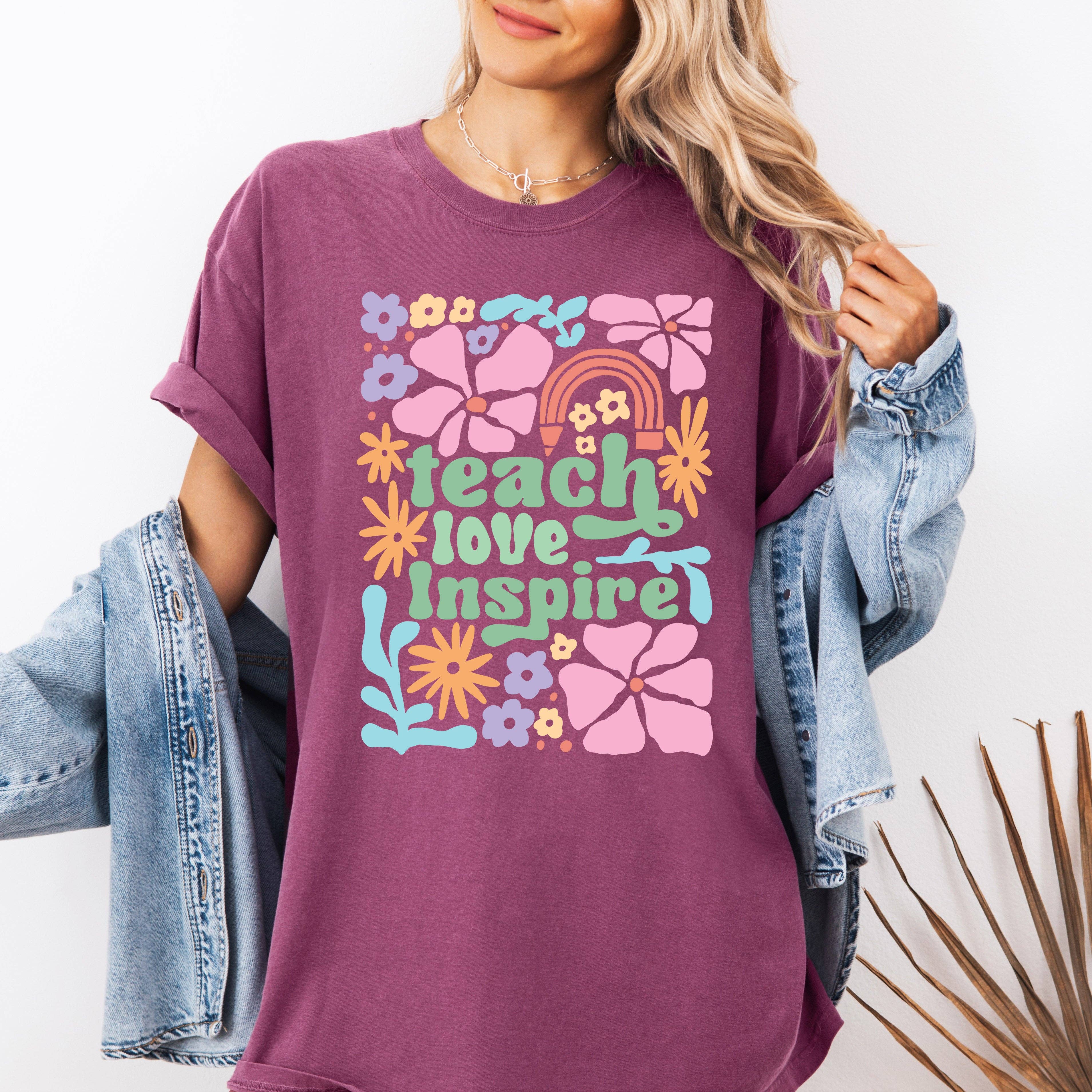 Teach Love Inspire, Teacher Boho First Day of School - Adult & Kids T-Shirts, Sweatshirts & Hoodies apparel design preview 1