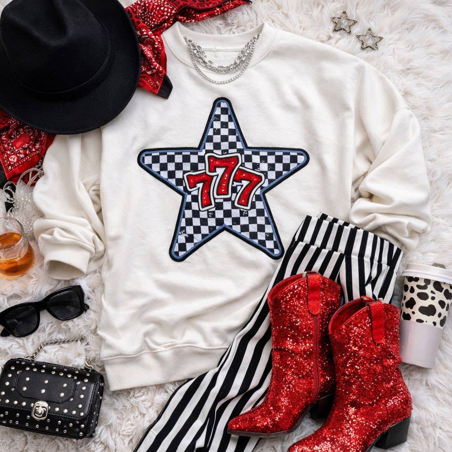 777 Checkered Star Sequin - Adult & Kids T-Shirts, Sweatshirts & Hoodies apparel design preview 1