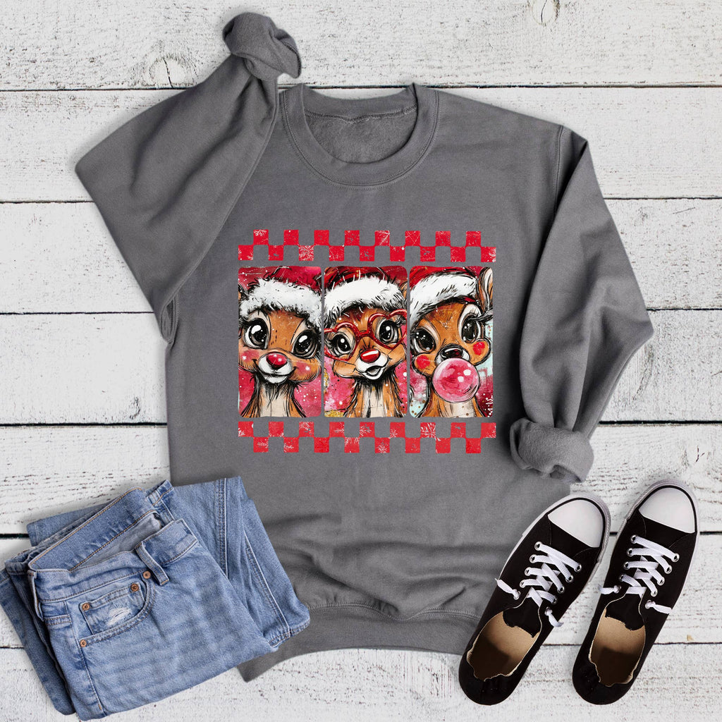 Christmas Check Reindeer Trio - Adult & Kids T-Shirts, Sweatshirts & Hoodies apparel design preview 1