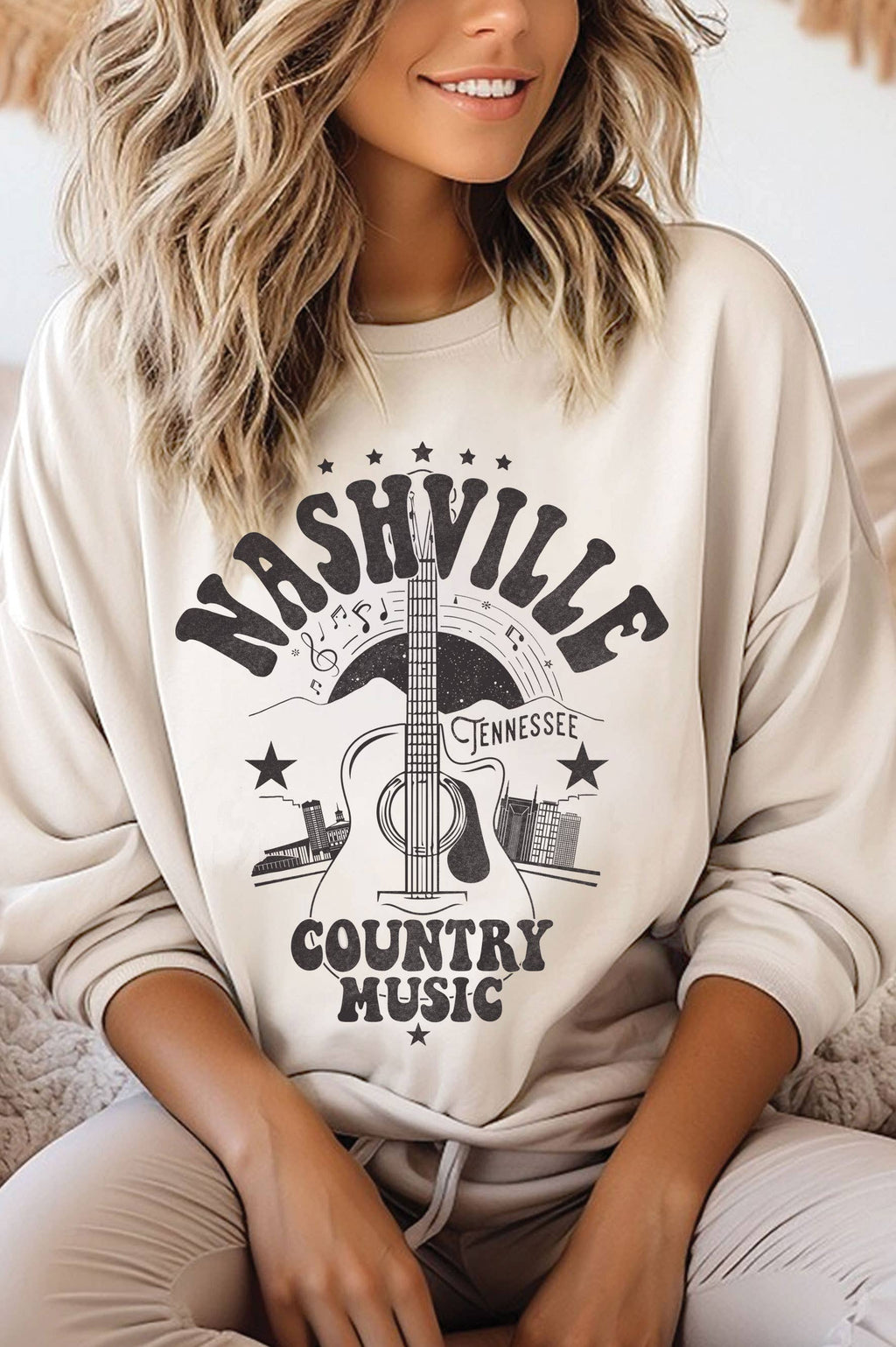 Nashville County Music Guitar Graphic Brushed - Adult & Kids T-Shirts, Sweatshirts & Hoodies apparel design preview 1