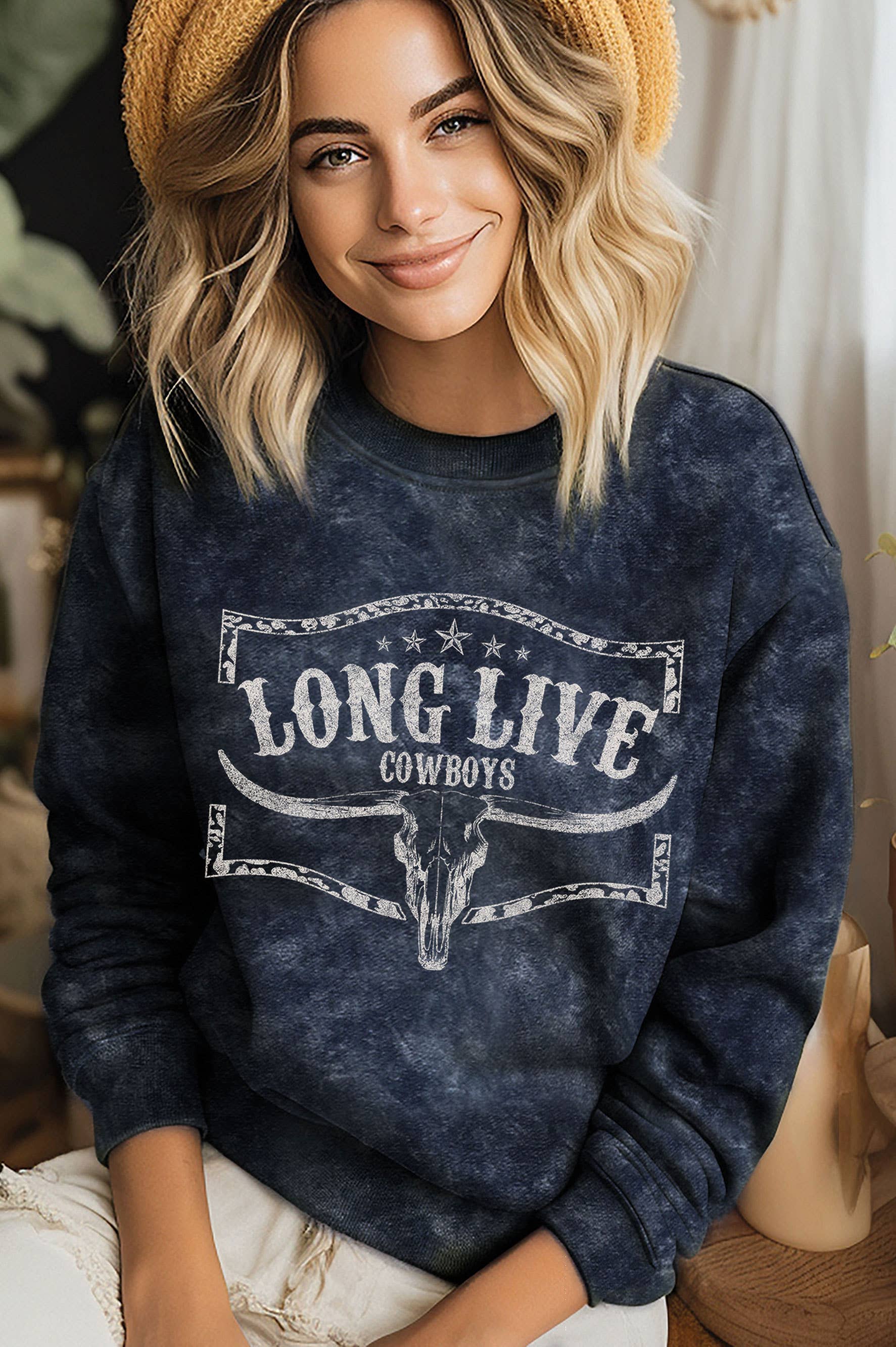 Long Live Cowboy Cowskull Mineral Graphic Brushed - Adult & Kids T-Shirts, Sweatshirts & Hoodies apparel design preview 1