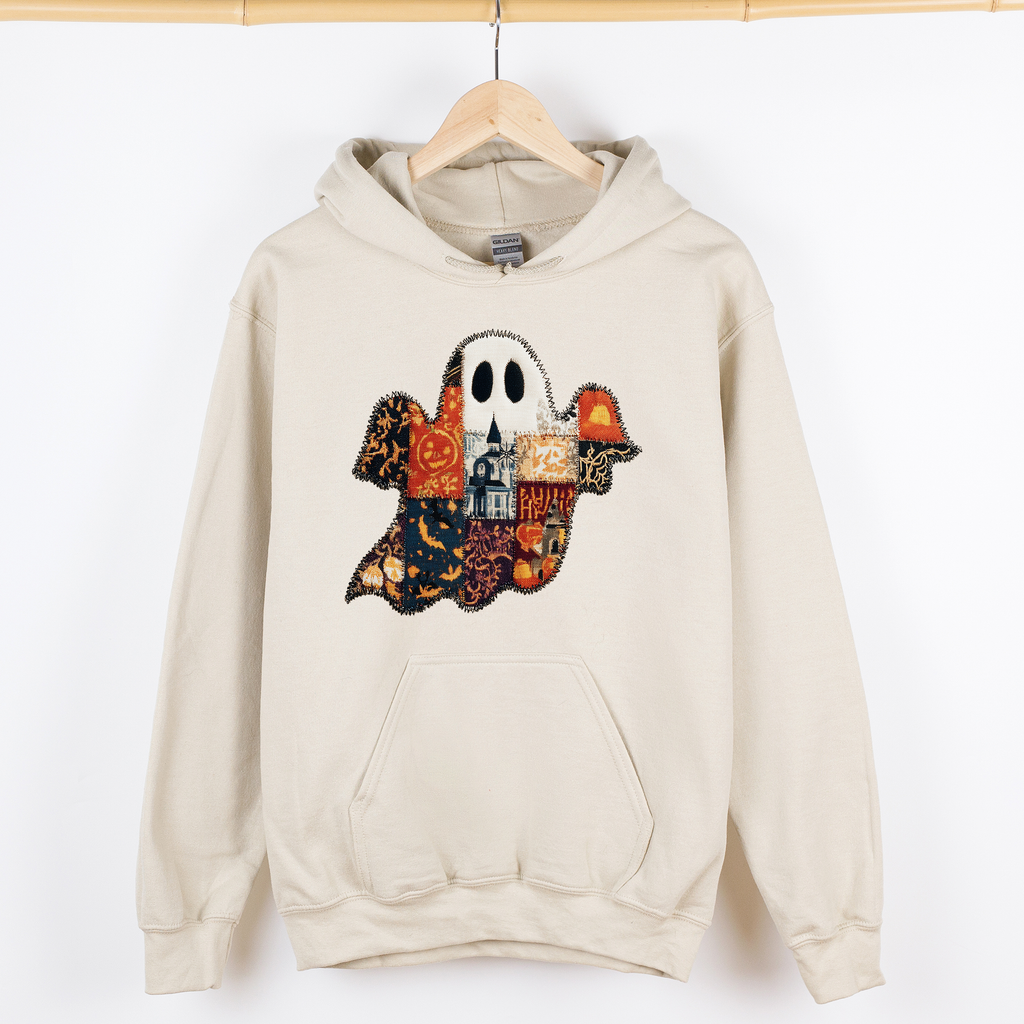 Ghost, Faux Quilt, Classic Halloween, Fall, Autumn - Adult & Kids T-Shirts, Sweatshirts & Hoodies apparel design preview 1