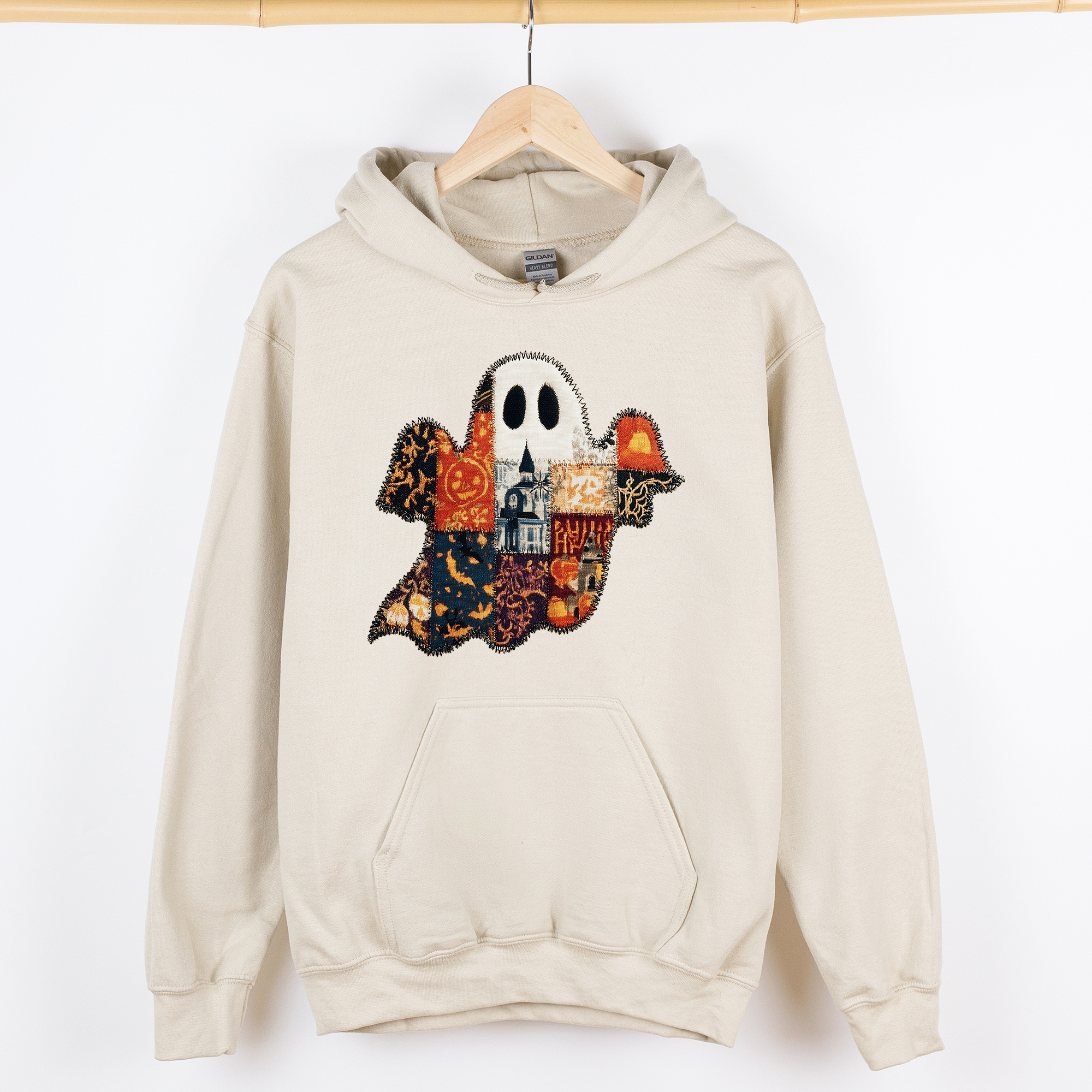 Ghost, Faux Quilt, Classic Halloween, Fall, Autumn - Adult & Kids T-Shirts, Sweatshirts & Hoodies apparel design preview 1