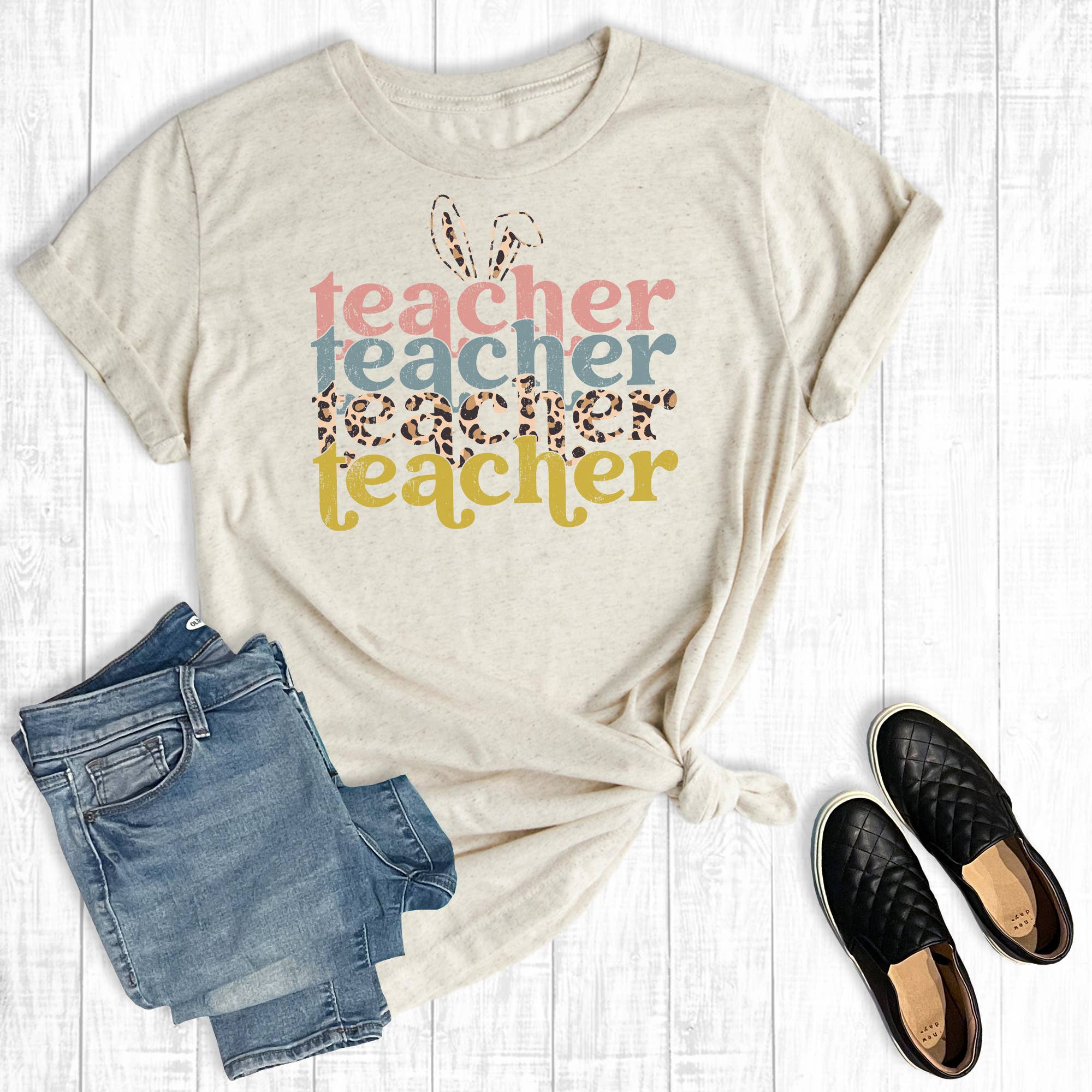 Teacher Stacked Easter Bunny Graphic - Adult & Kids T-Shirts, Sweatshirts & Hoodies apparel design preview 1