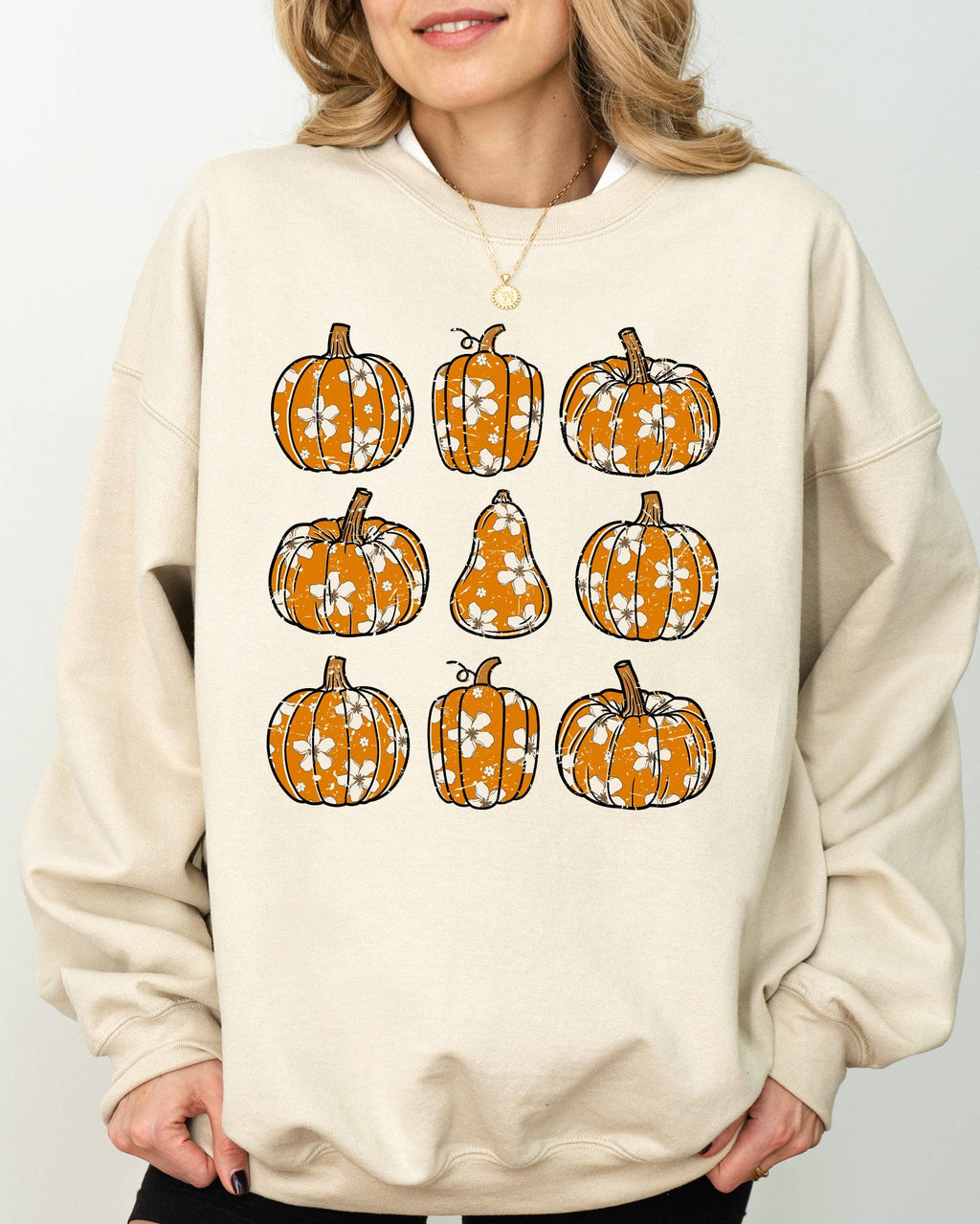 Retro Floral Pumpkins, Halloween, Fall, Autumn - Adult & Kids T-Shirts, Sweatshirts & Hoodies apparel design preview 1