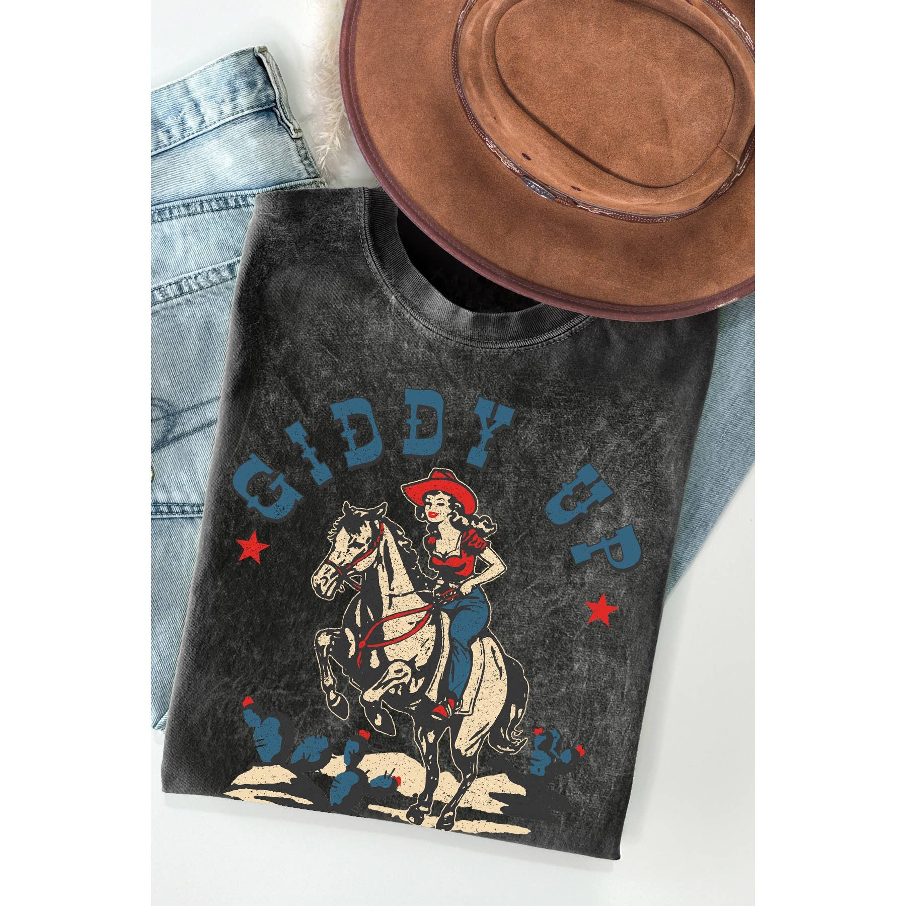 Giddy Up Cow Girl Mineral Wash - Adult & Kids T-Shirts, Sweatshirts & Hoodies apparel design preview 1