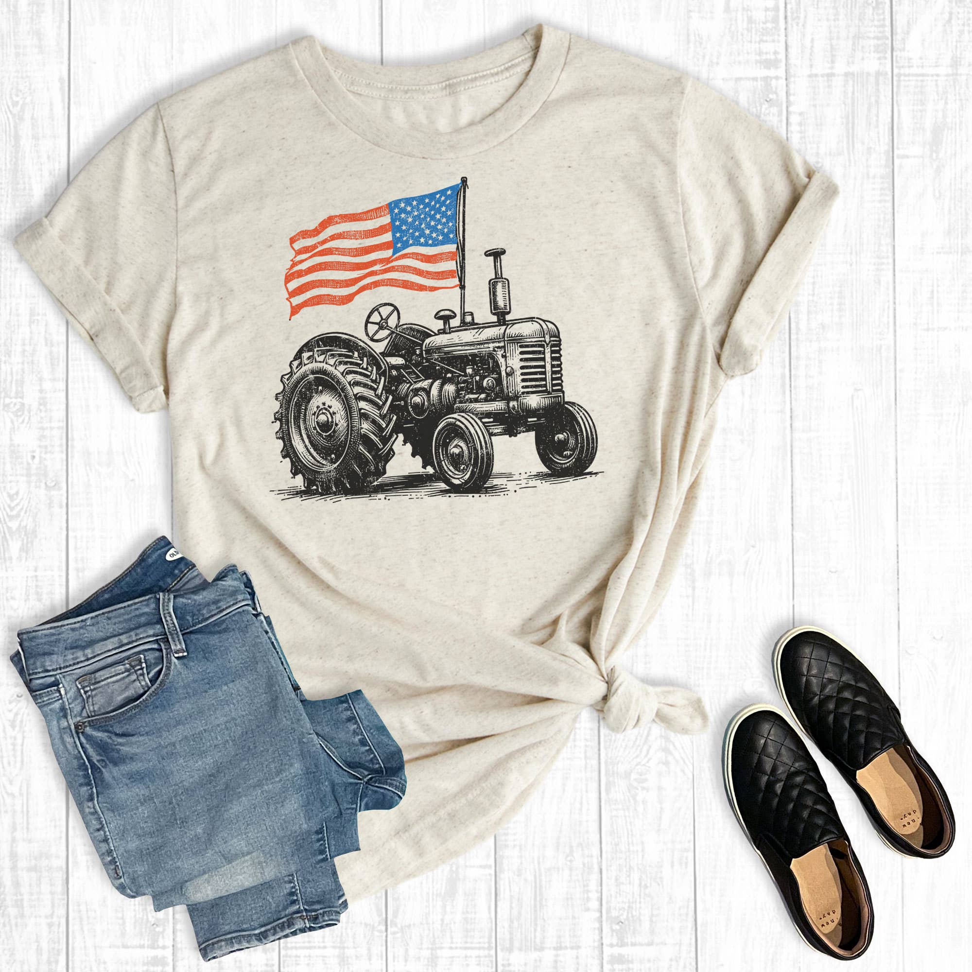 4th of July American Flag Tractor Graphic - Adult & Kids T-Shirts, Sweatshirts & Hoodies apparel design preview 1