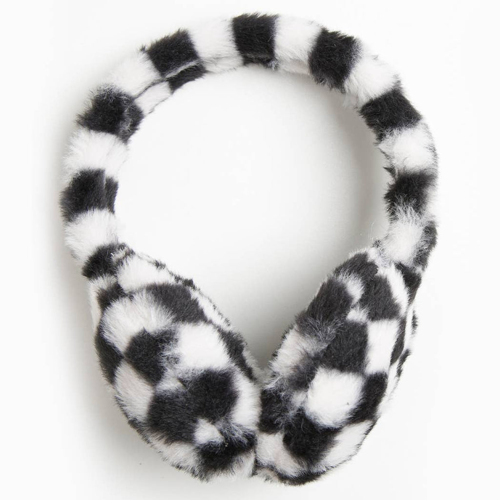 Faux Fur White Checkered Pattern Earmuffs - Adult & Kids T-Shirts, Sweatshirts & Hoodies apparel design preview 1
