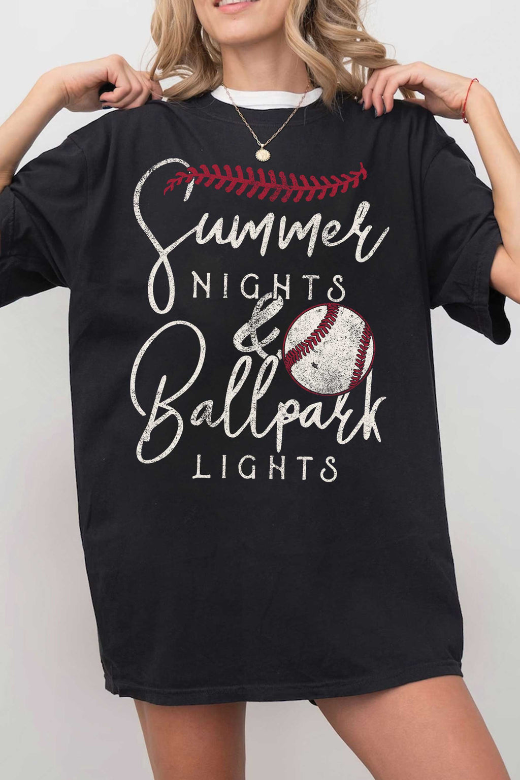 Summer Nights Ballpark Baseball Oversize Graphic - Adult & Kids T-Shirts, Sweatshirts & Hoodies apparel design preview 1