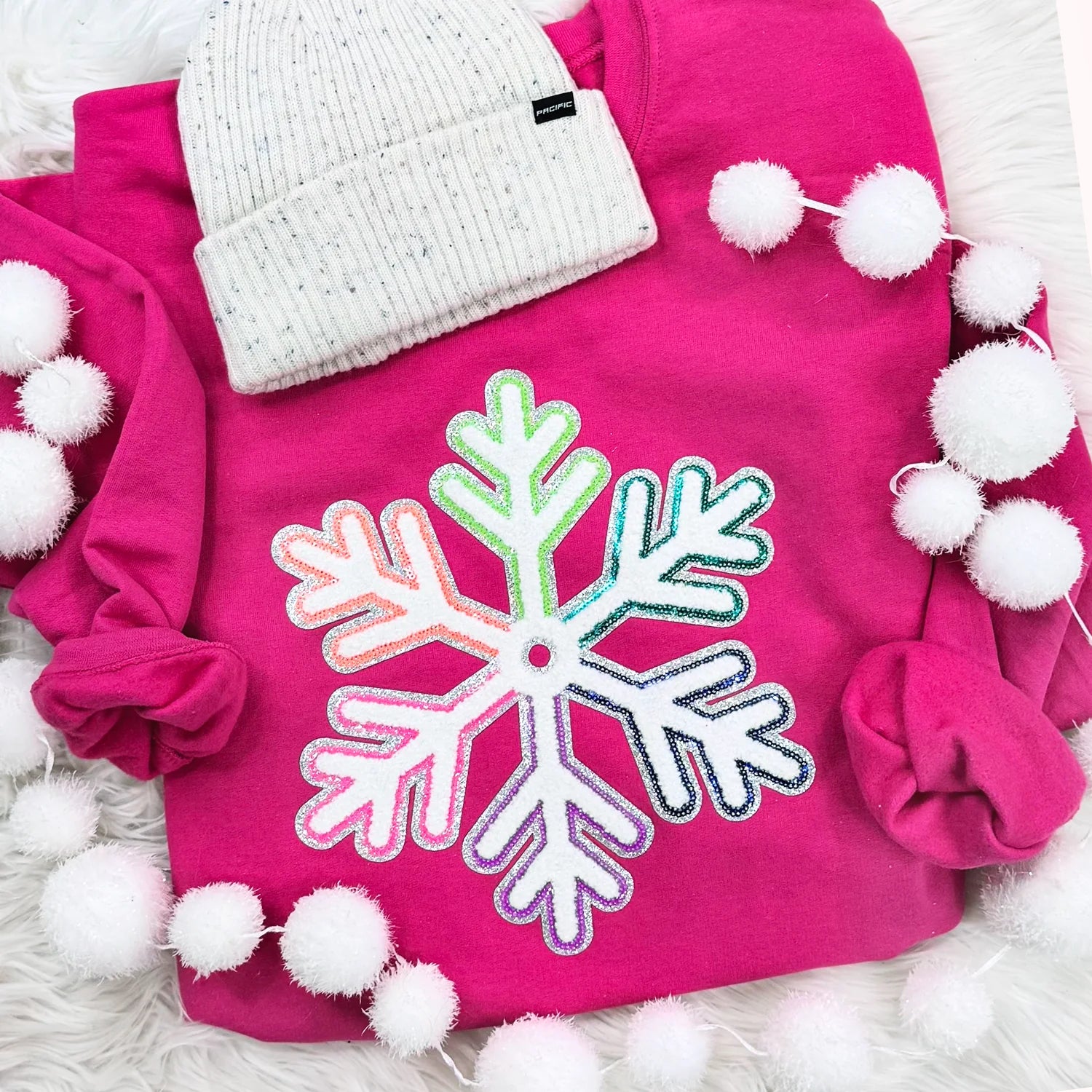 Multi-Colored Chenille/Sequin Snowflake Patch - Adult & Kids T-Shirts, Sweatshirts & Hoodies apparel design preview 1