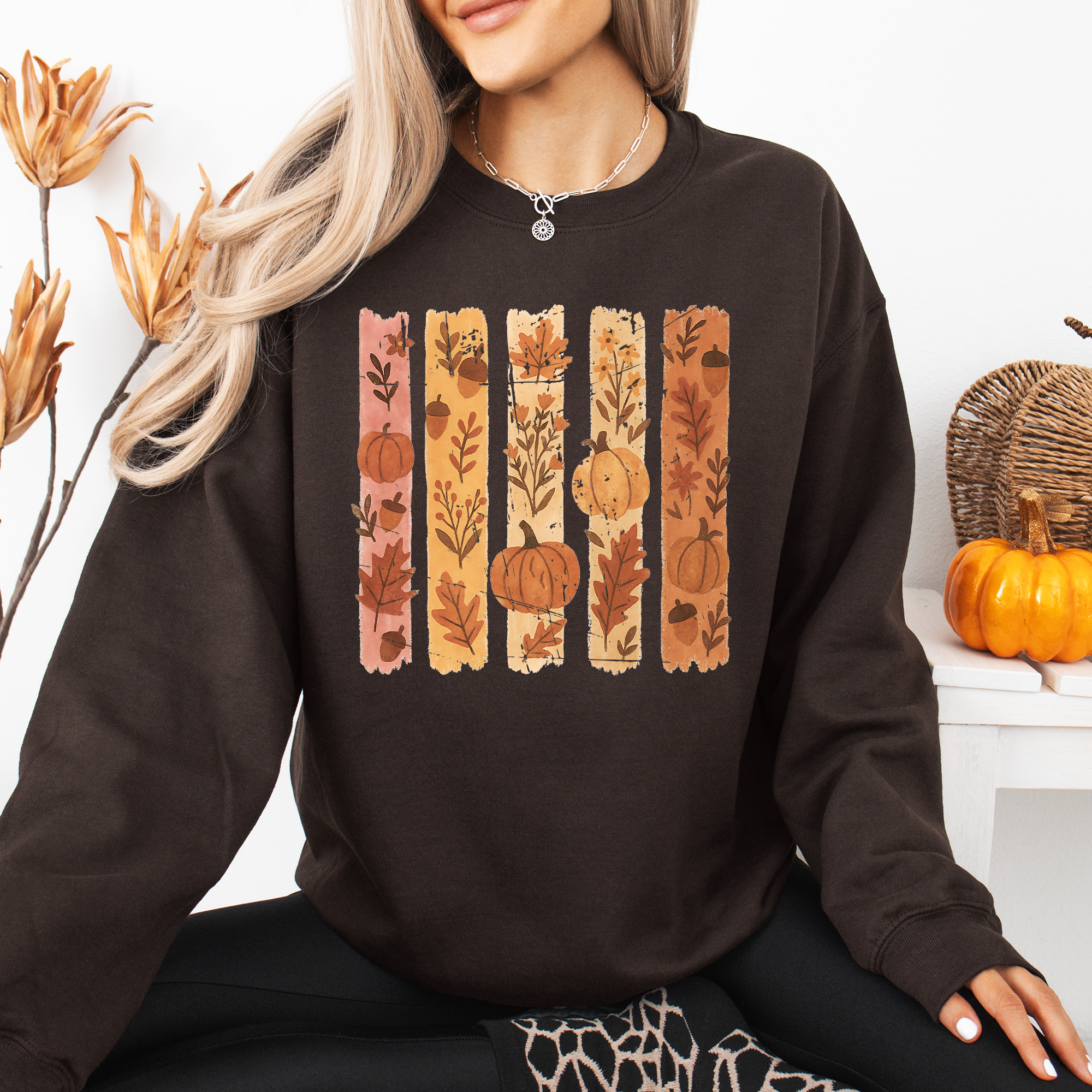 Fall, Brush Stroke, Floral, Pumpkin, Autumn - Adult & Kids T-Shirts, Sweatshirts & Hoodies apparel design preview 1