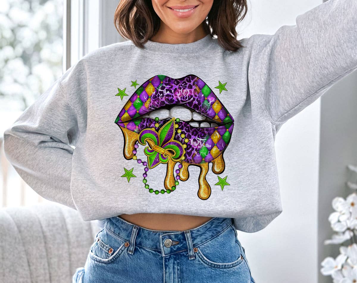 Mardi Gras Lips Beads Stars Cute Party Nola - Adult & Kids T-Shirts, Sweatshirts & Hoodies apparel design preview 1