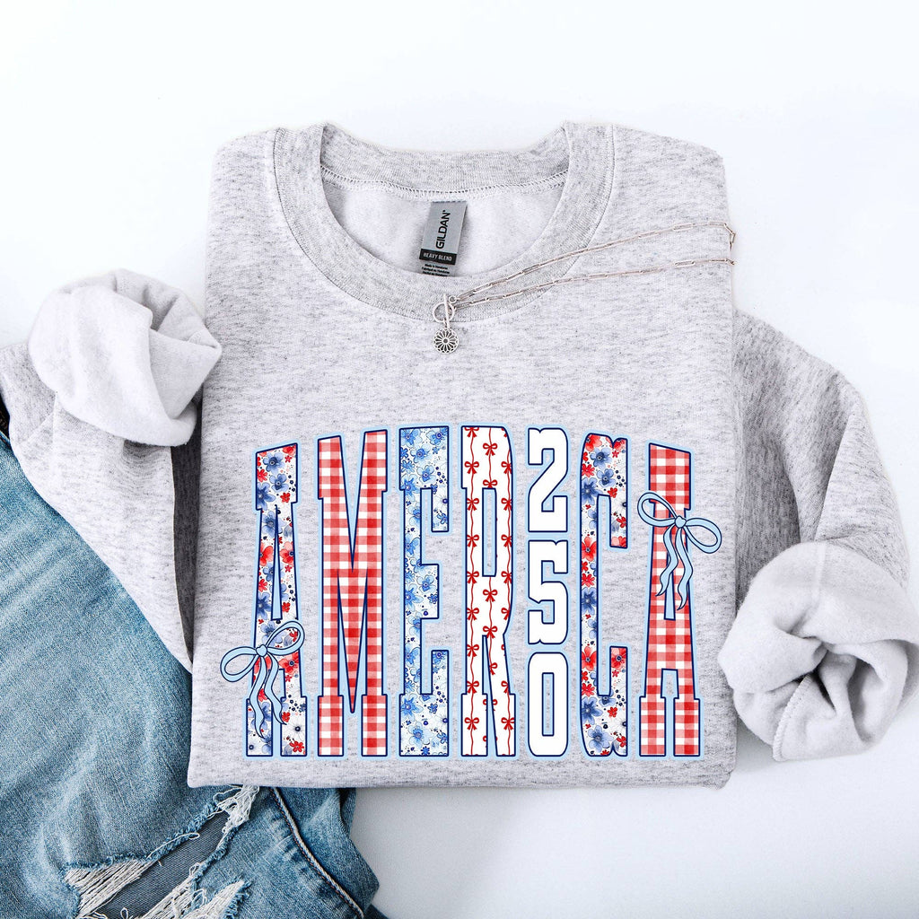 America, Ribbons and Bows, 250th, USA, Patriotic - Adult & Kids T-Shirts, Sweatshirts & Hoodies apparel design preview 1