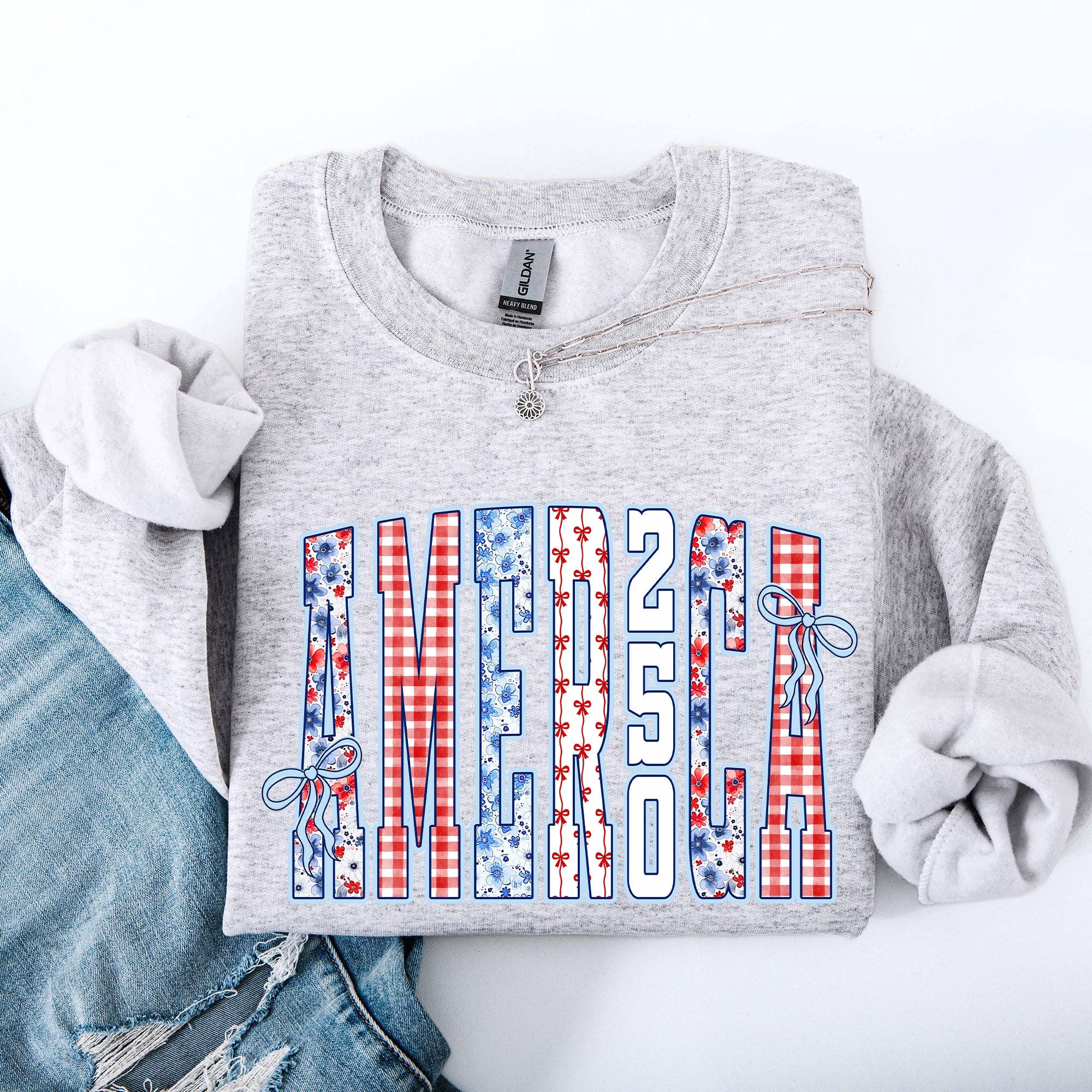 America, Ribbons and Bows, 250th, USA, Patriotic - Adult & Kids T-Shirts, Sweatshirts & Hoodies apparel design preview 1