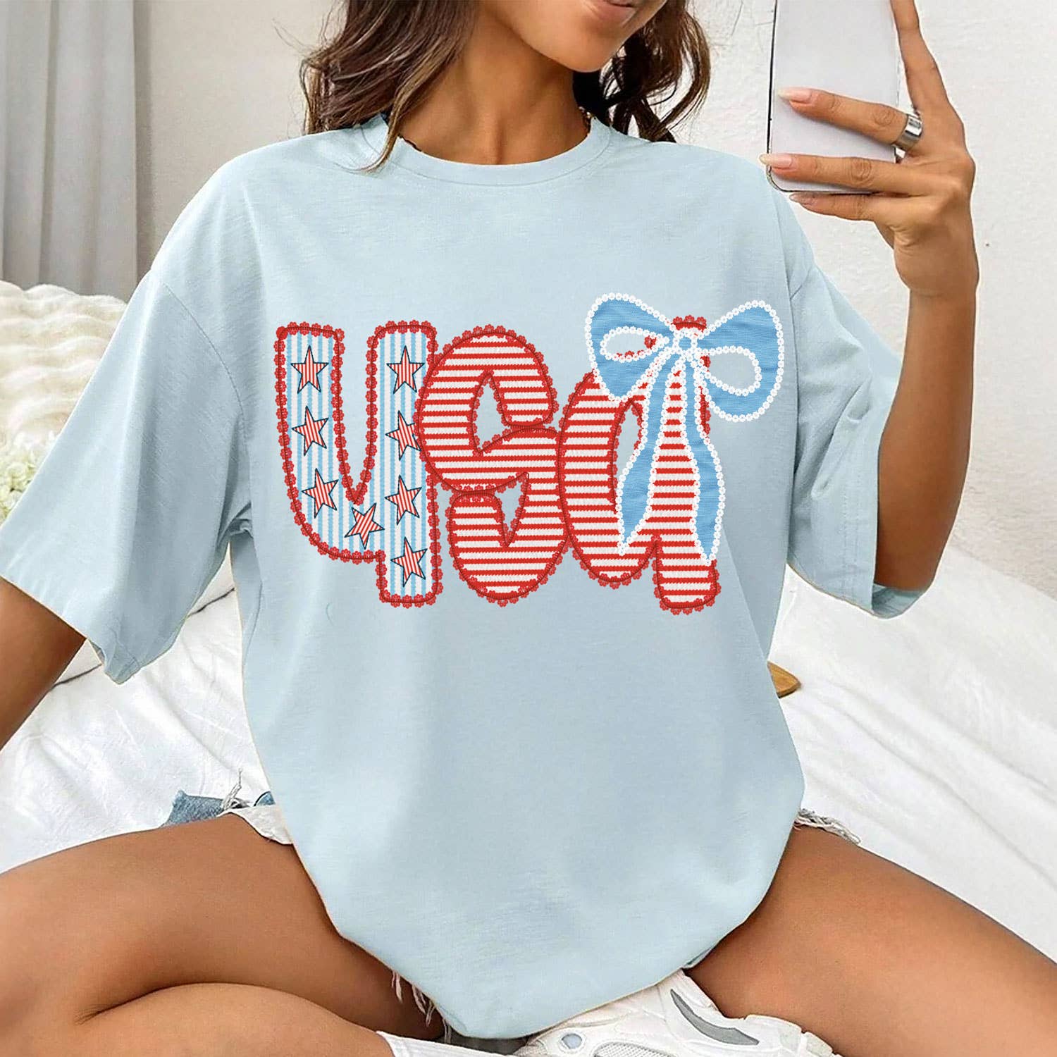 Patterned USA Coquette Floral - Adult & Kids T-Shirts, Sweatshirts & Hoodies apparel design preview 1