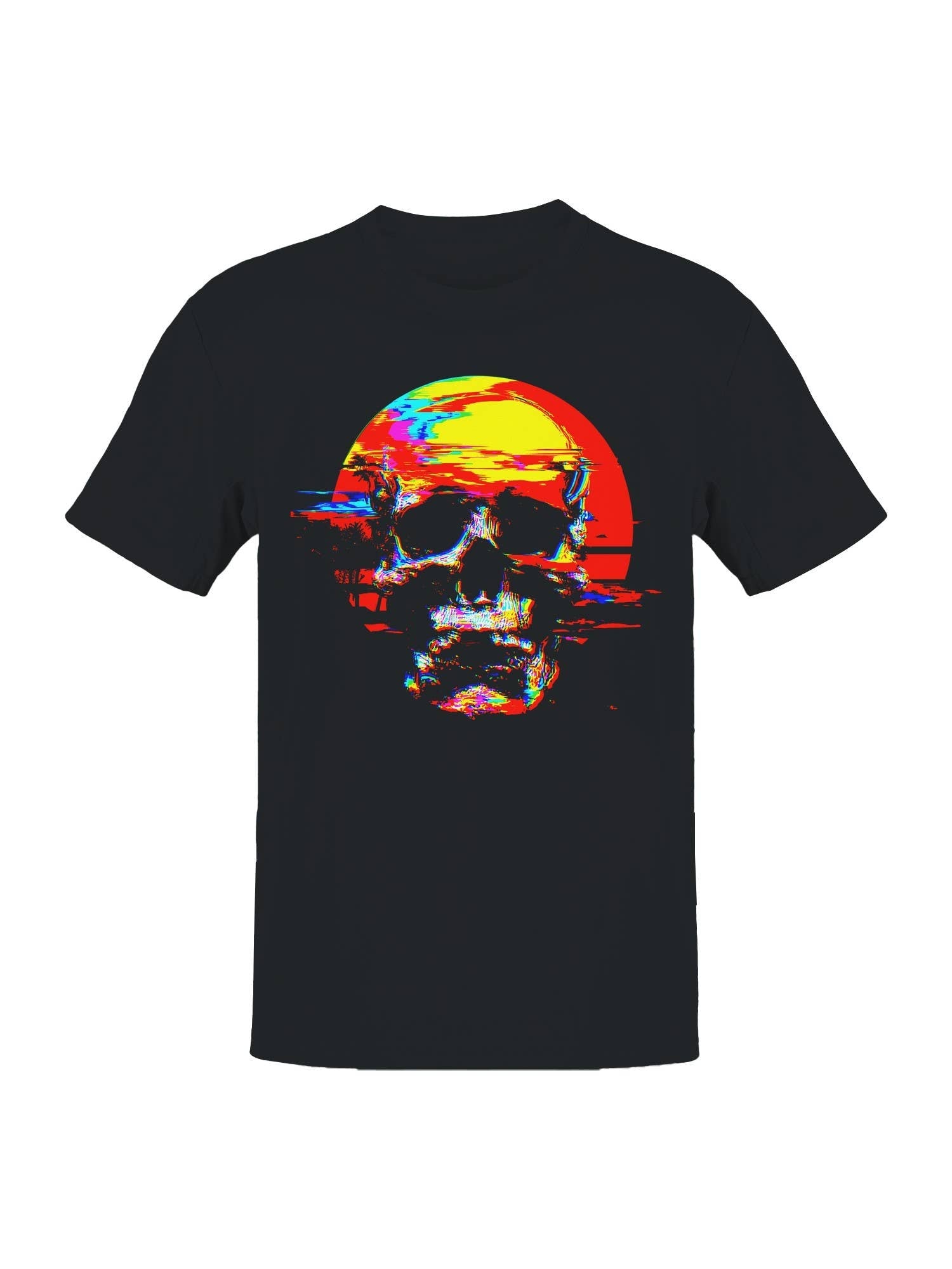 Glitch Skull Neon Sunset Fusion Men's - Adult & Kids T-Shirts, Sweatshirts & Hoodies apparel design preview 1