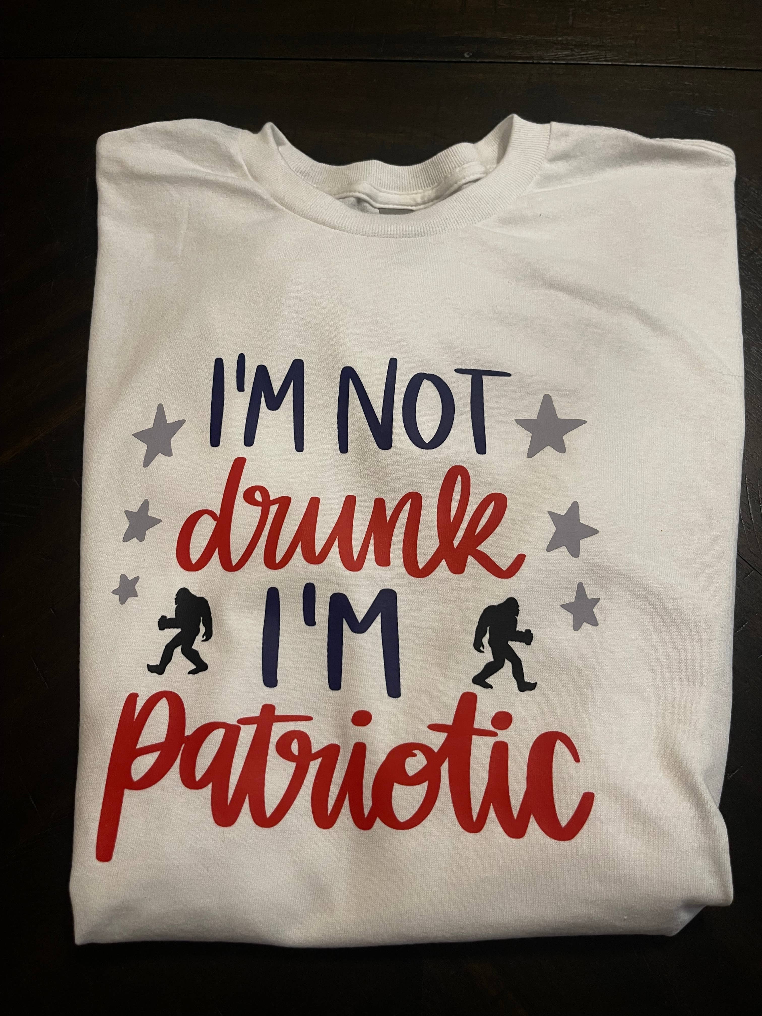 Patriotic Adult "I'm Not Drunk" Bigfoot (White) - Adult & Kids T-Shirts, Sweatshirts & Hoodies apparel design preview 1
