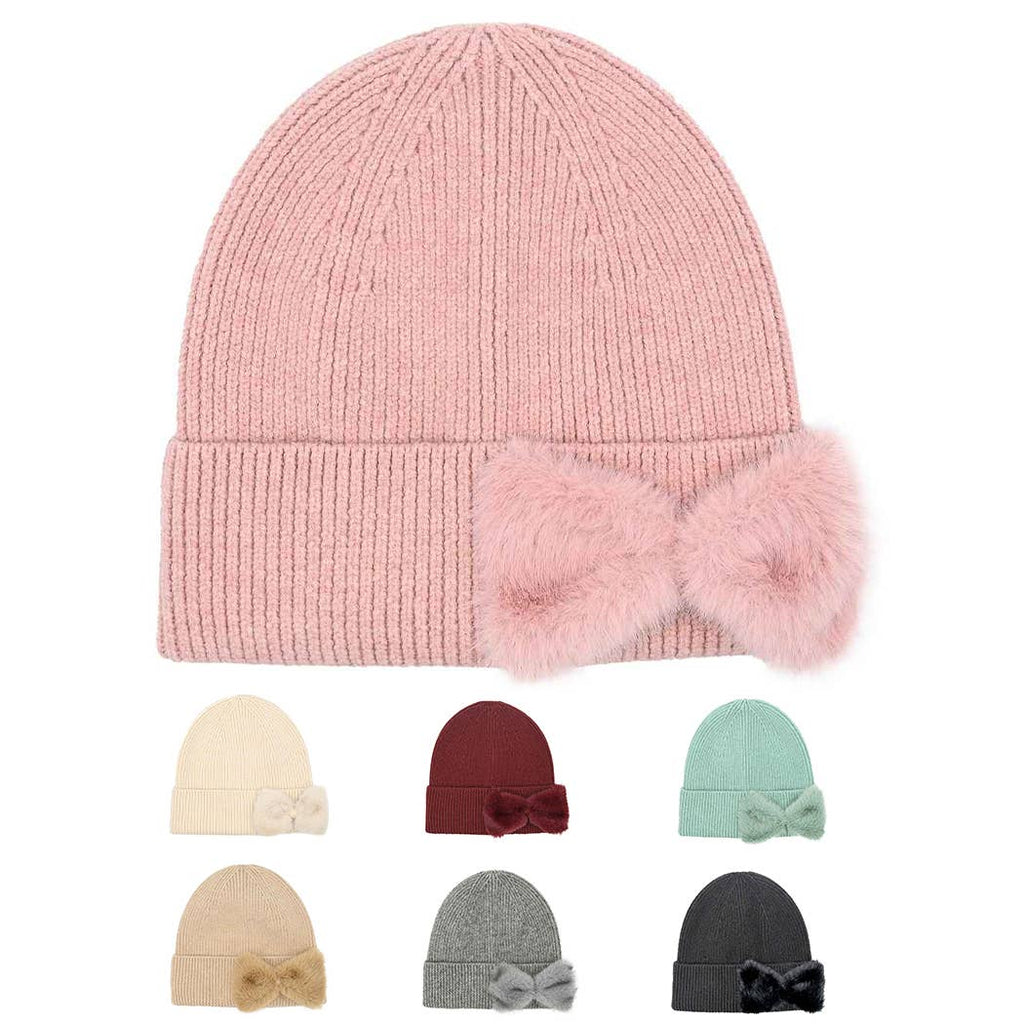 Solid Color Beanie with Faux Fur Bow - Adult & Kids T-Shirts, Sweatshirts & Hoodies apparel design preview 1