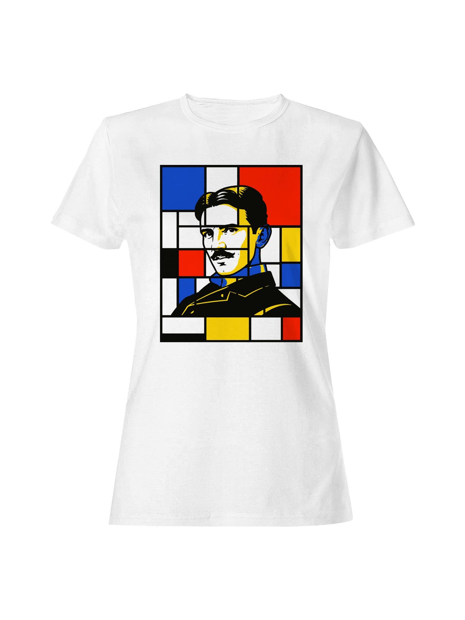 Mondrian-Inspired Inventor Portrait Women's - Adult & Kids T-Shirts, Sweatshirts & Hoodies apparel design preview 1