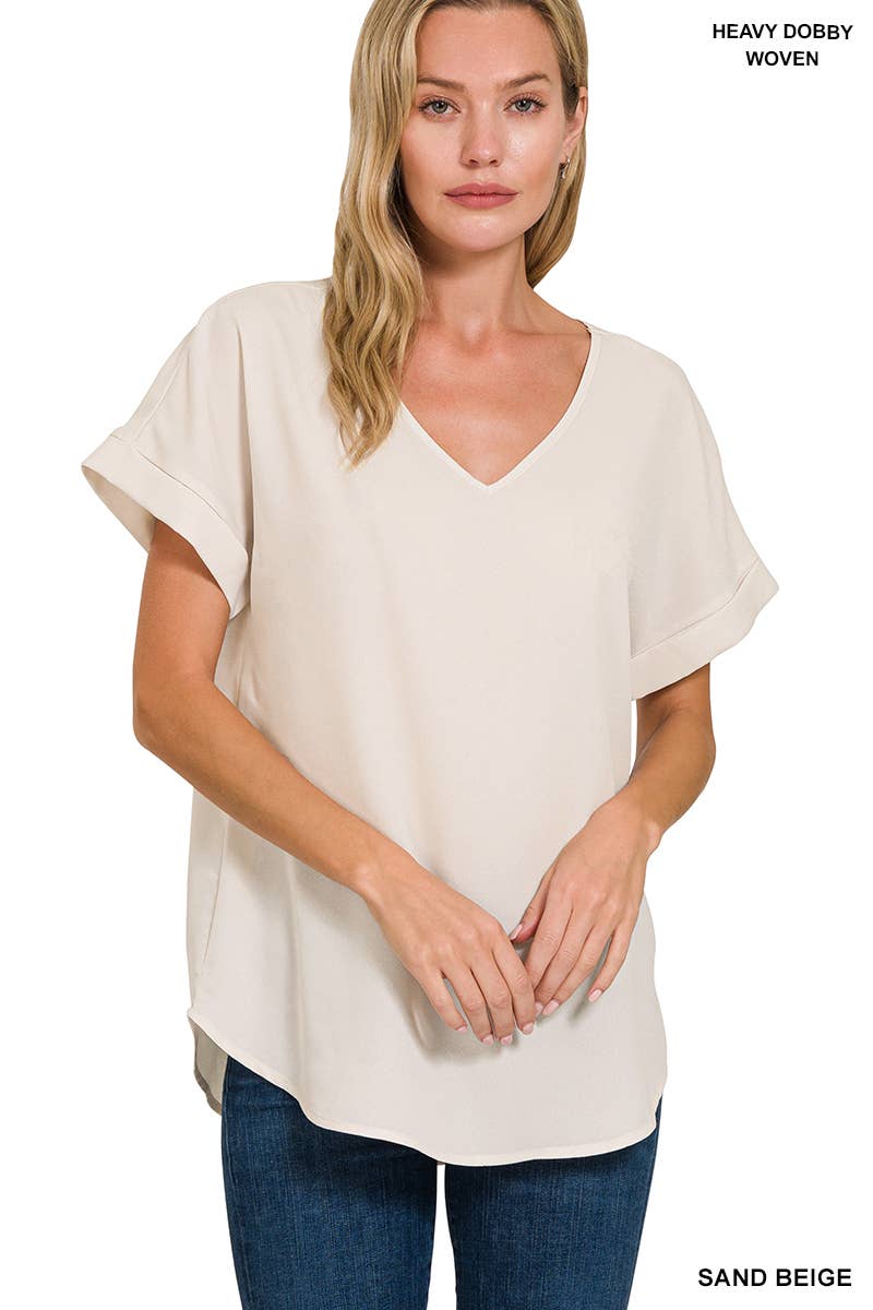 .....SI-15945 Woven Heavy Dobby Rolled Sleeve V-Neck - Adult & Kids T-Shirts, Sweatshirts & Hoodies apparel design preview 1