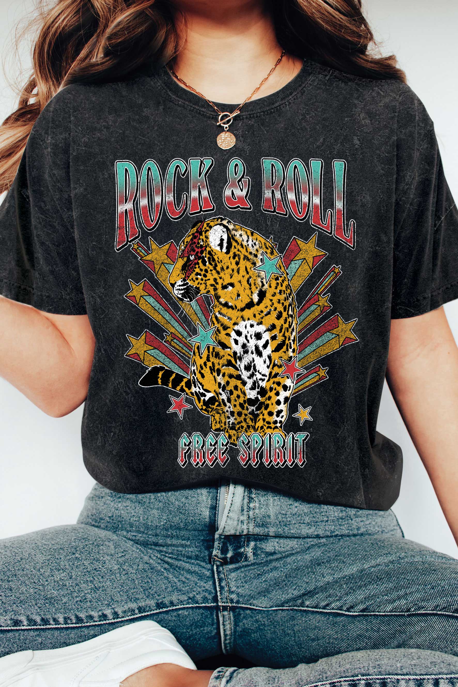 Rock and Roll Leopard Graphic Mineral Washed - Adult & Kids T-Shirts, Sweatshirts & Hoodies apparel design preview 1