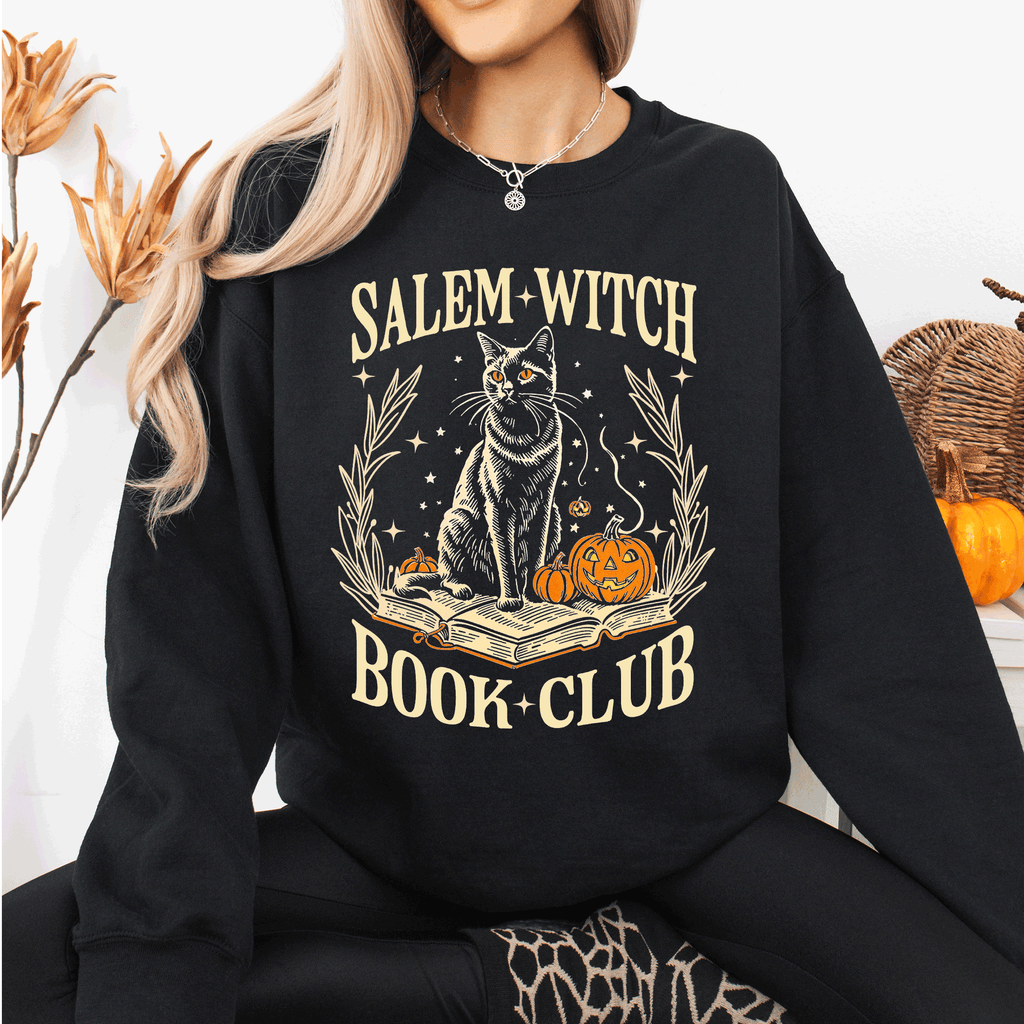 Salem Book Club, Cat, Halloween, Reading, Books - Adult & Kids T-Shirts, Sweatshirts & Hoodies apparel design preview 1