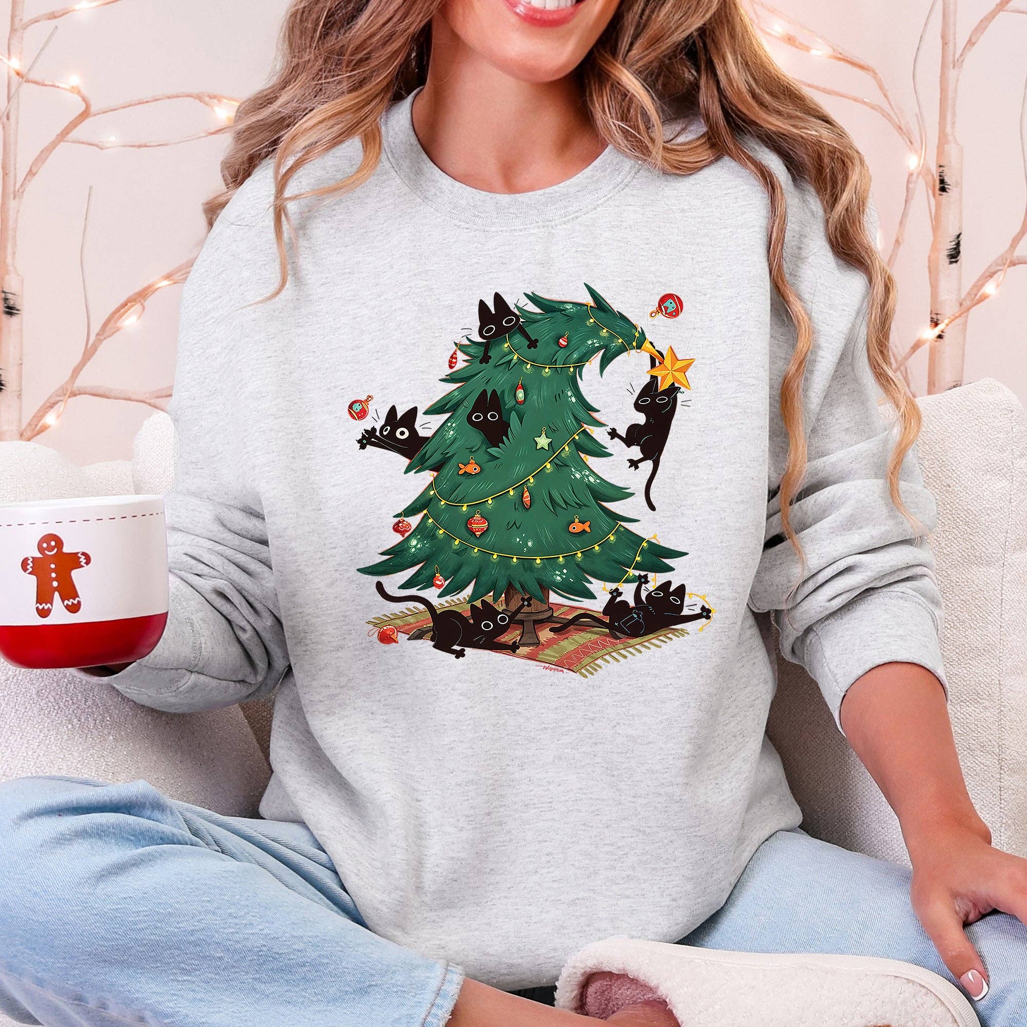 Christmas Tree, Naughty Cats, Funny, Santa, Cute - Adult & Kids T-Shirts, Sweatshirts & Hoodies apparel design preview 1