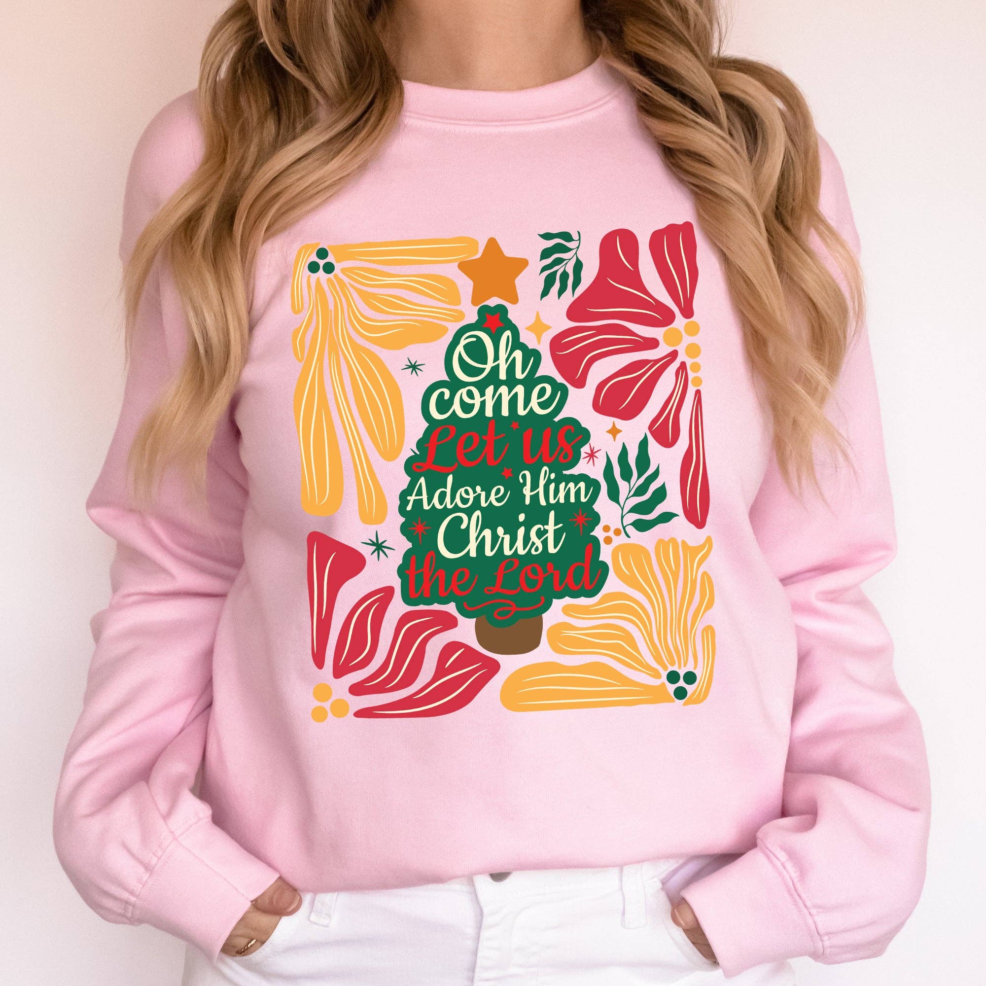 Oh Come Let Us Adore Him Christmas, Religious - Adult & Kids T-Shirts, Sweatshirts & Hoodies apparel design preview 1