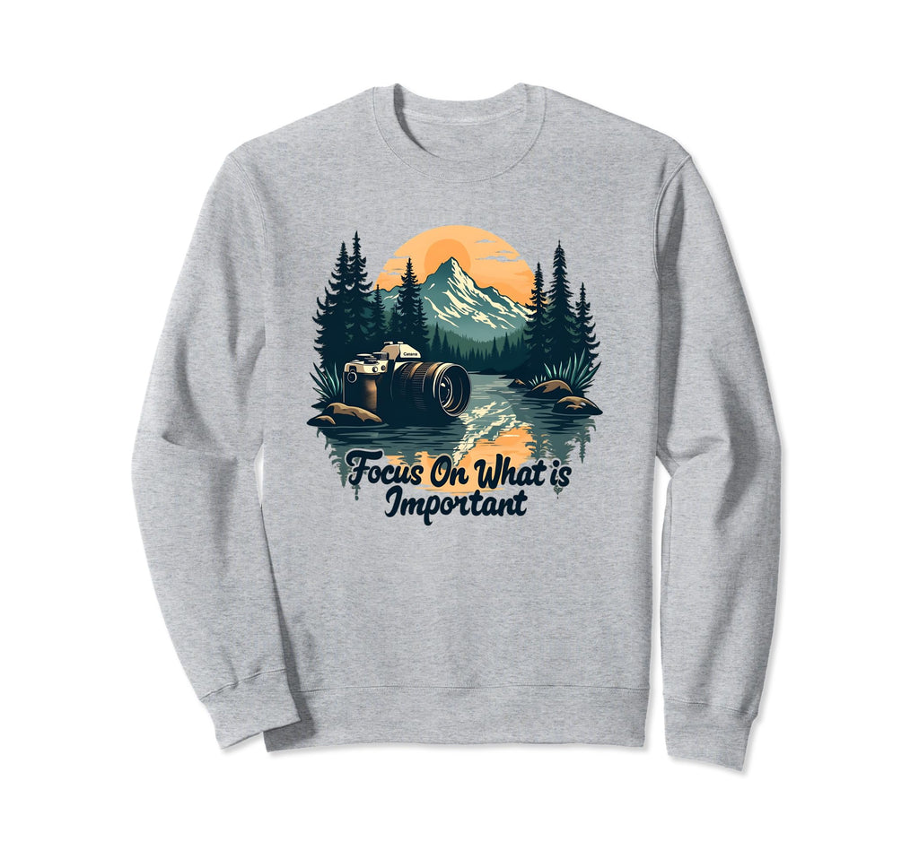 Mountainous Hiking Photographer Sweatshirt - Minimalist Print for Adults - T-Shirt, Sweatshirt, Hoodie