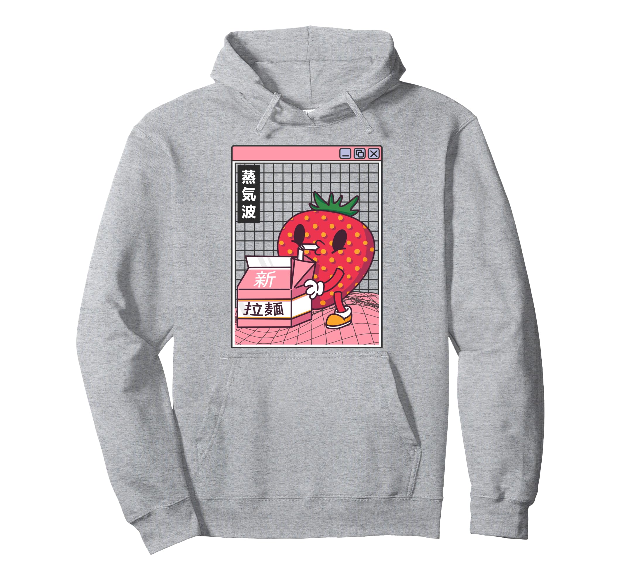 Strawberry Milk Carton Kawaii Grid Hoodie - Aesthetic Graphic Men Women - T-Shirt, Sweatshirt, Hoodie