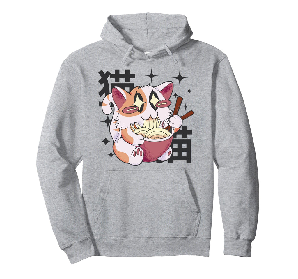 Happy Cat Eating Ramen Japan 80S Hoodie - Aesthetic Graphic Men Women - T-Shirt, Sweatshirt, Hoodie